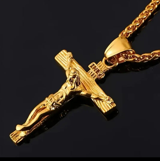 Collana con croce acciaio oro*59