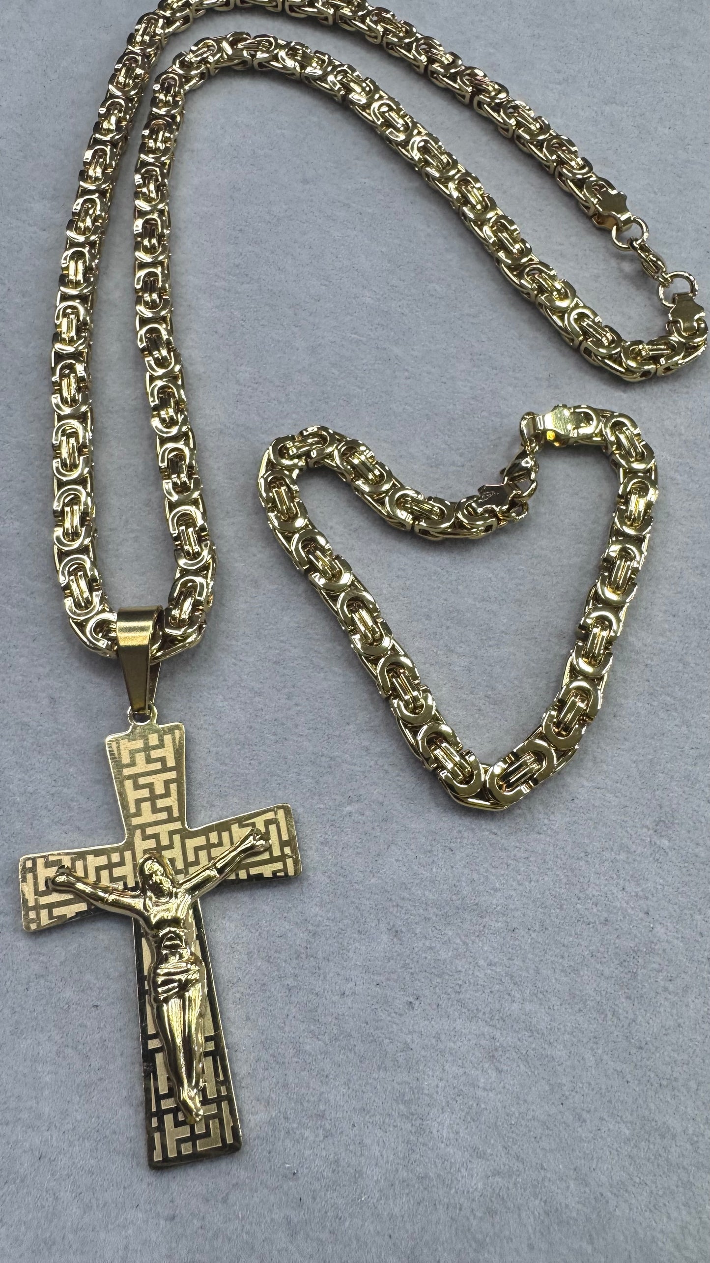 Combo Kit croce lavorata acciaio oro *233