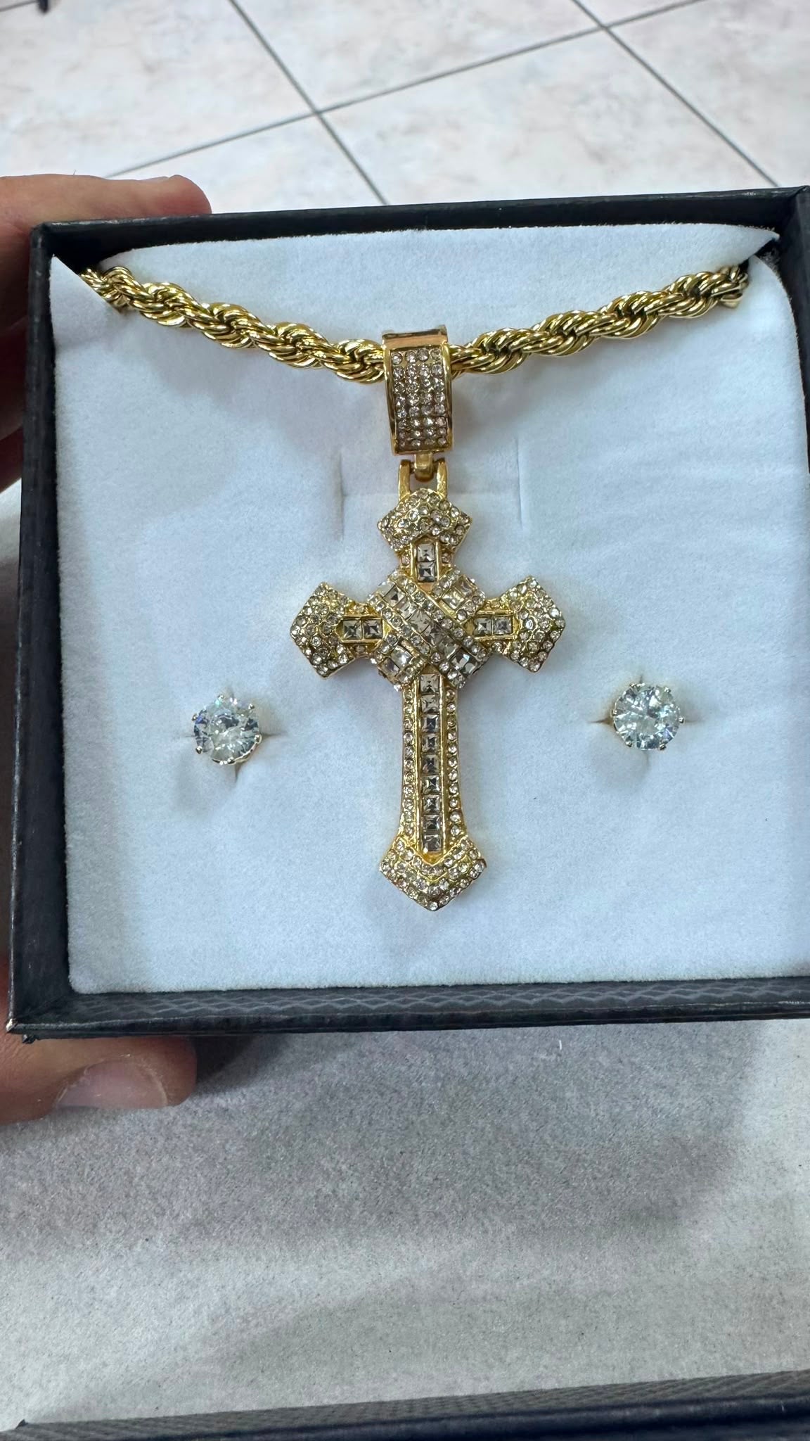 Combo kit croce pave' e orecchini acciaio *264