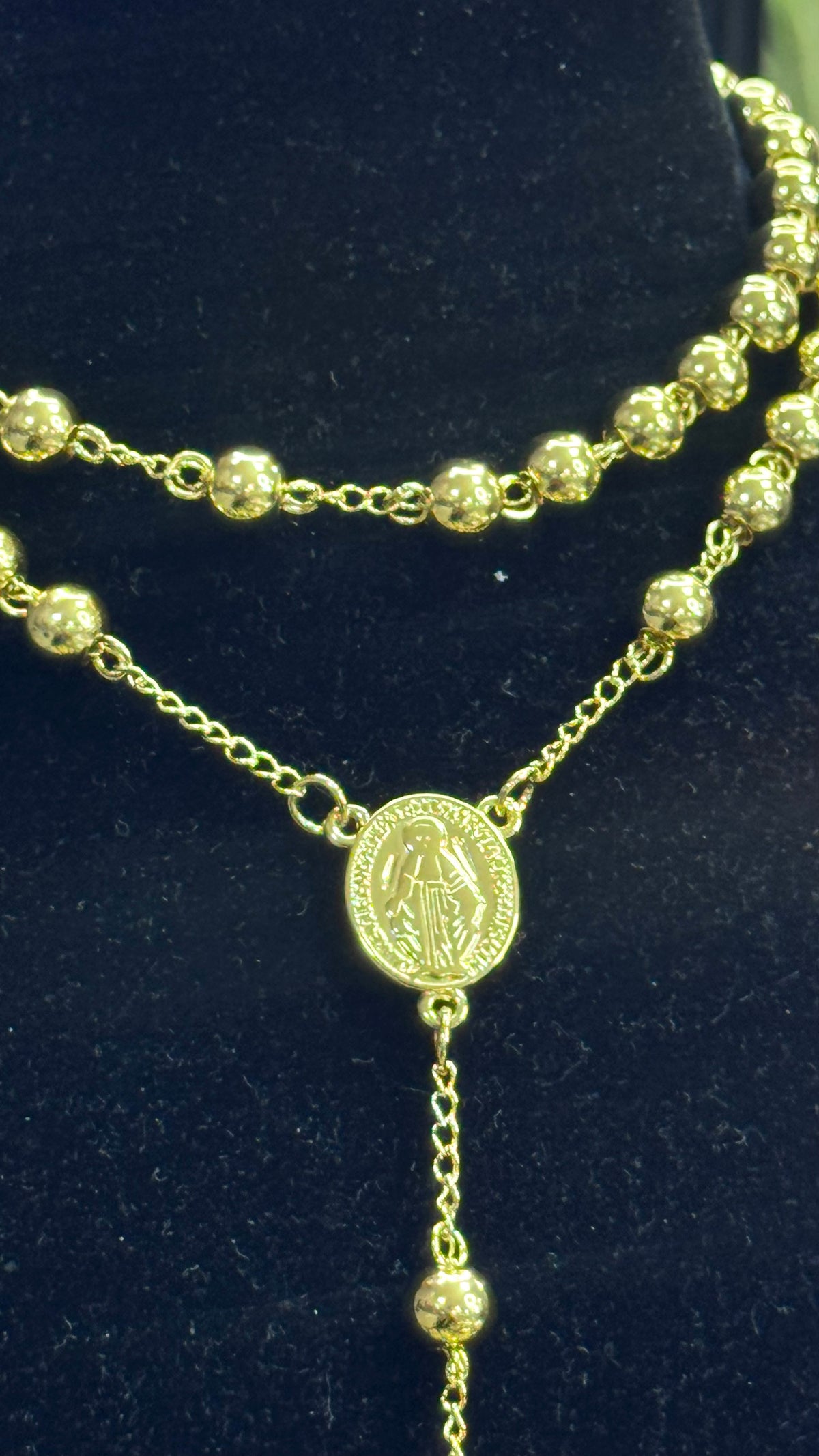 Rosario 8 mm 70 cm con croce geolier acciaio oro *5663