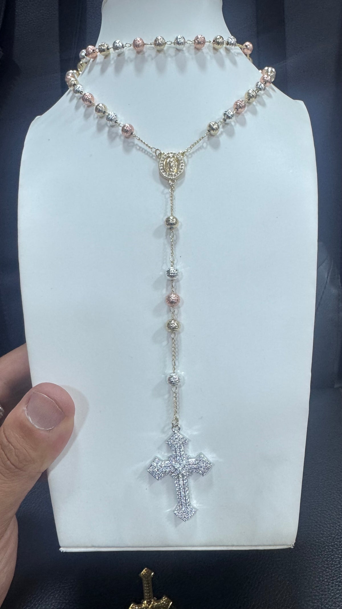Rosario 6 mm MILLELUCI acciaio ottone croce geolier *4466