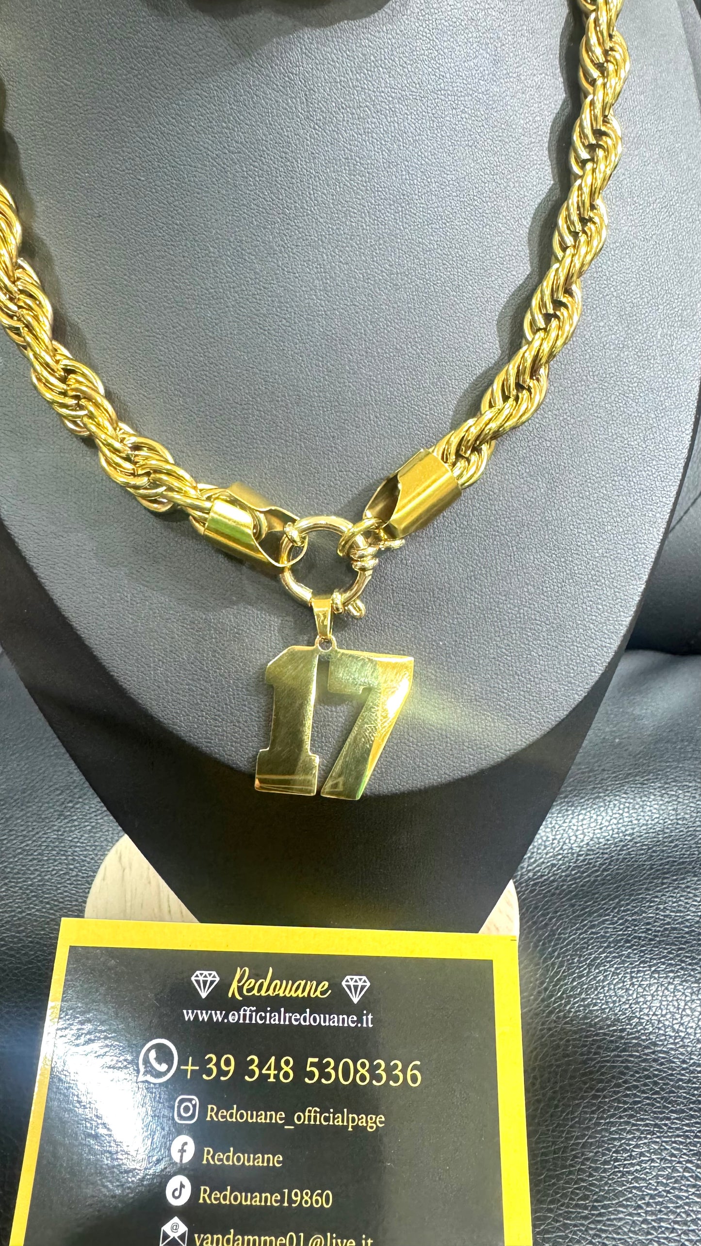Collana con 17 Lunga 80 cm 12 Mm acciaio oro *12