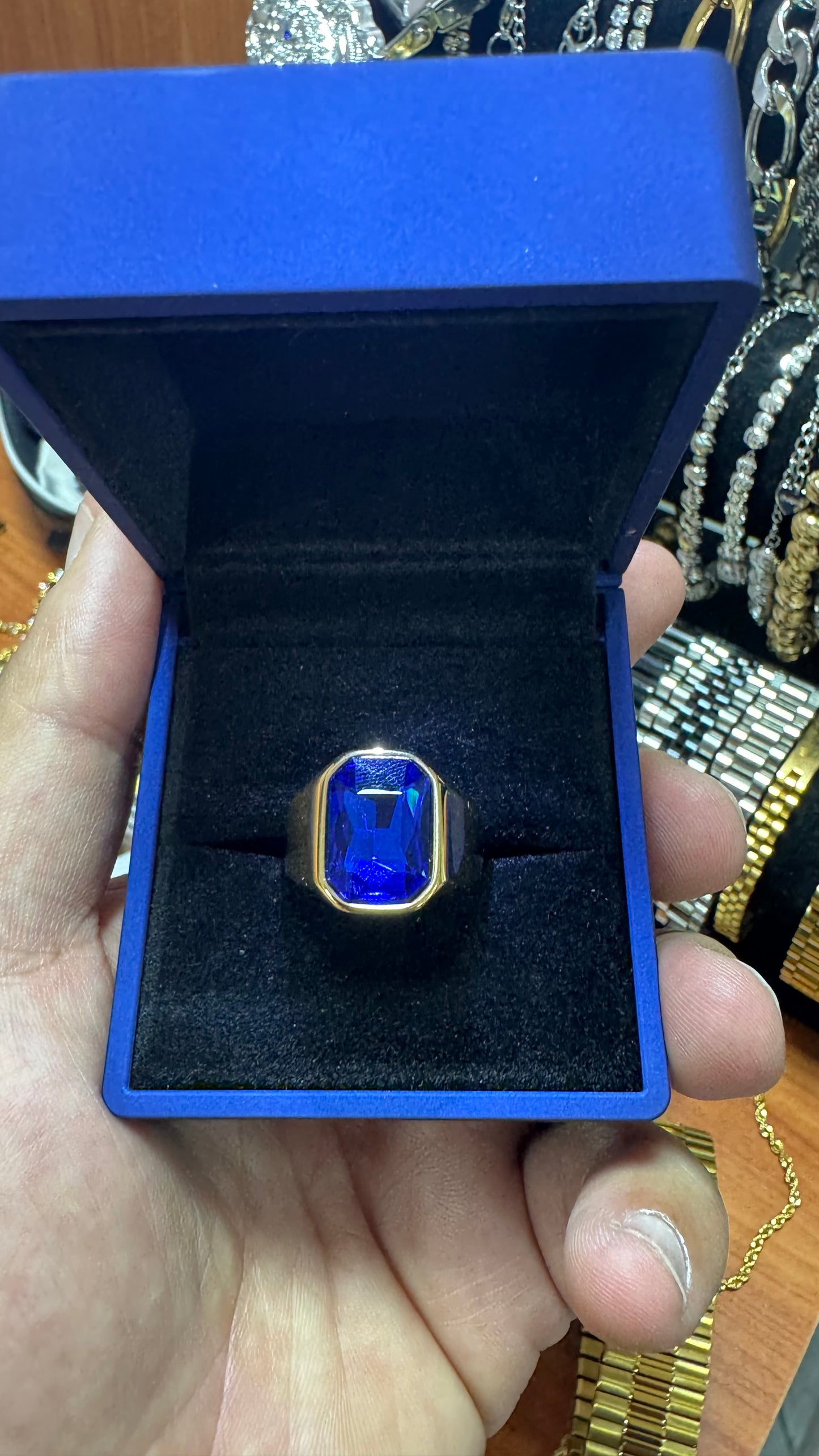 Anello acciaio oro pietra blu *50