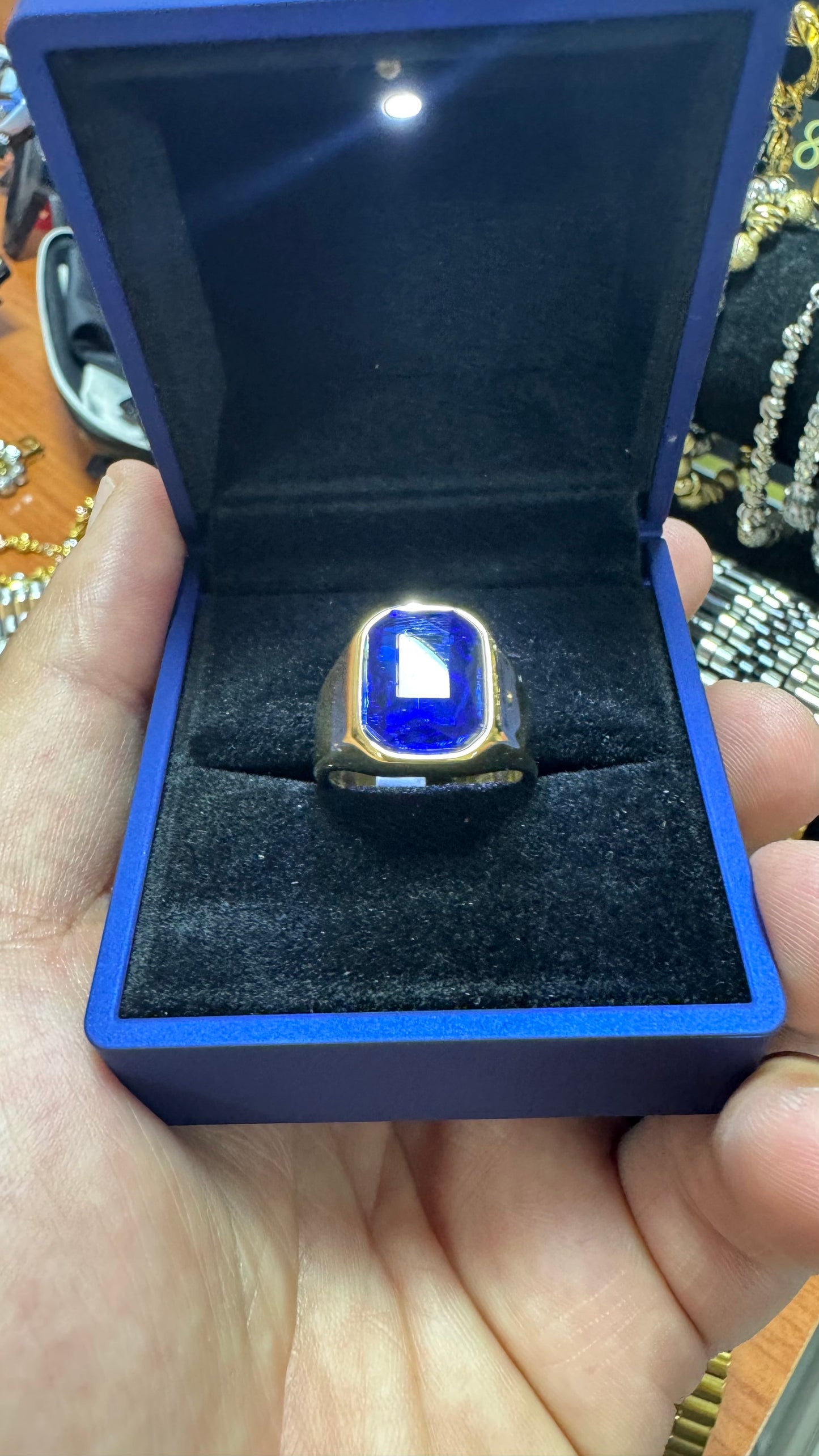 Anello acciaio oro pietra blu *50