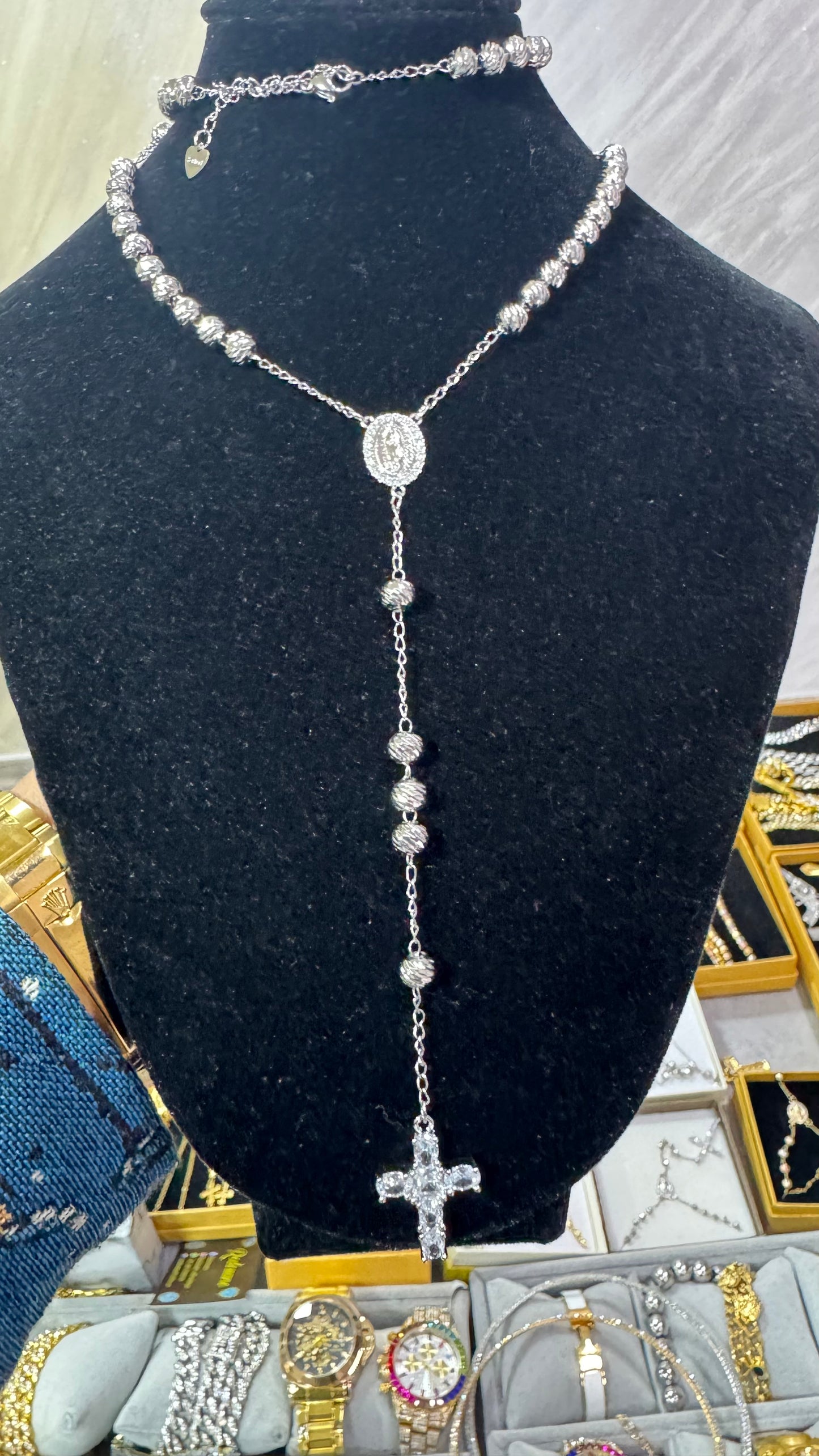Rosario martellato silver acciaio *34