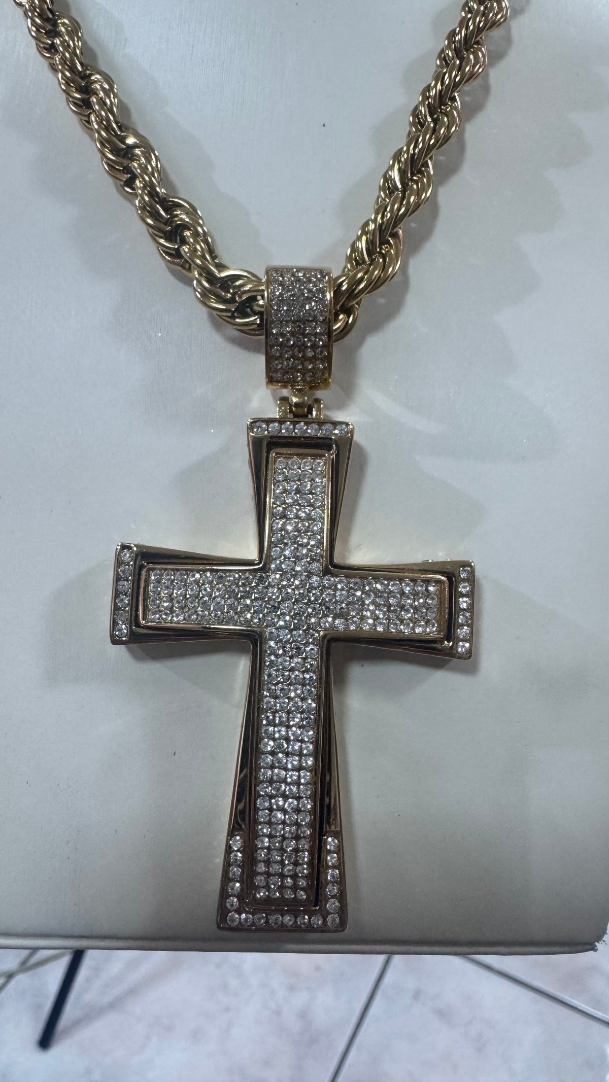 Collana lunga con croce Anuel acciaio oro *22556