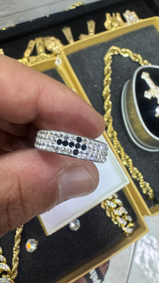Anello Amen fascia con croce e brillantini acciaio unisex *3780