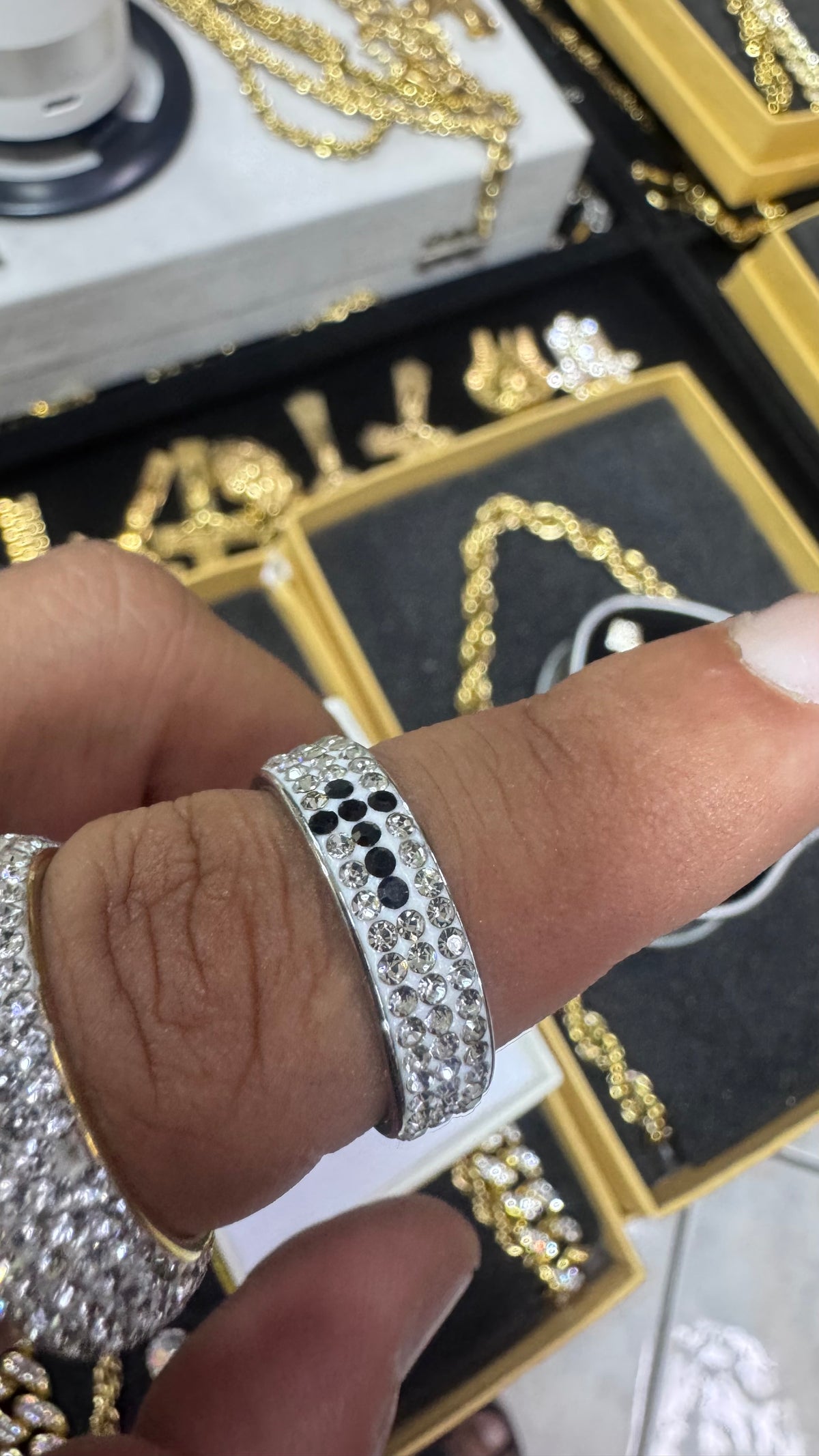 Anello Amen fascia con croce e brillantini acciaio unisex *3780