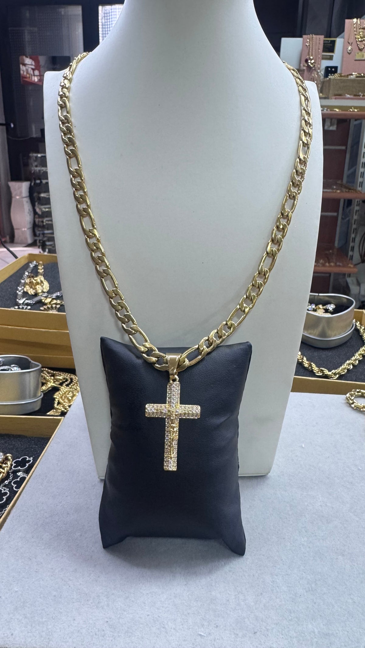 Collana Figaro con croce acciaio oro *5561