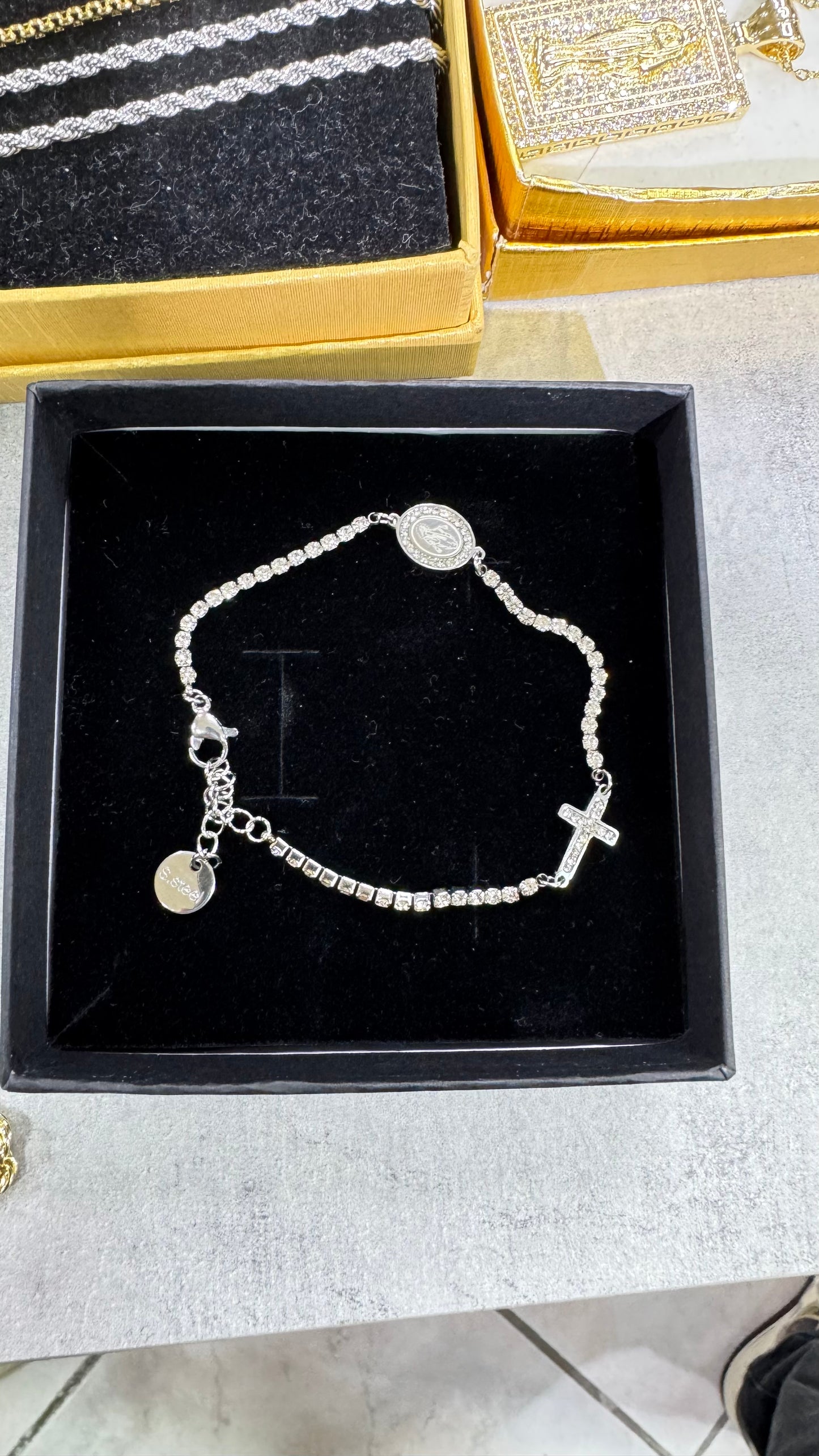 Bracciale tennis a rosario acciaio *36