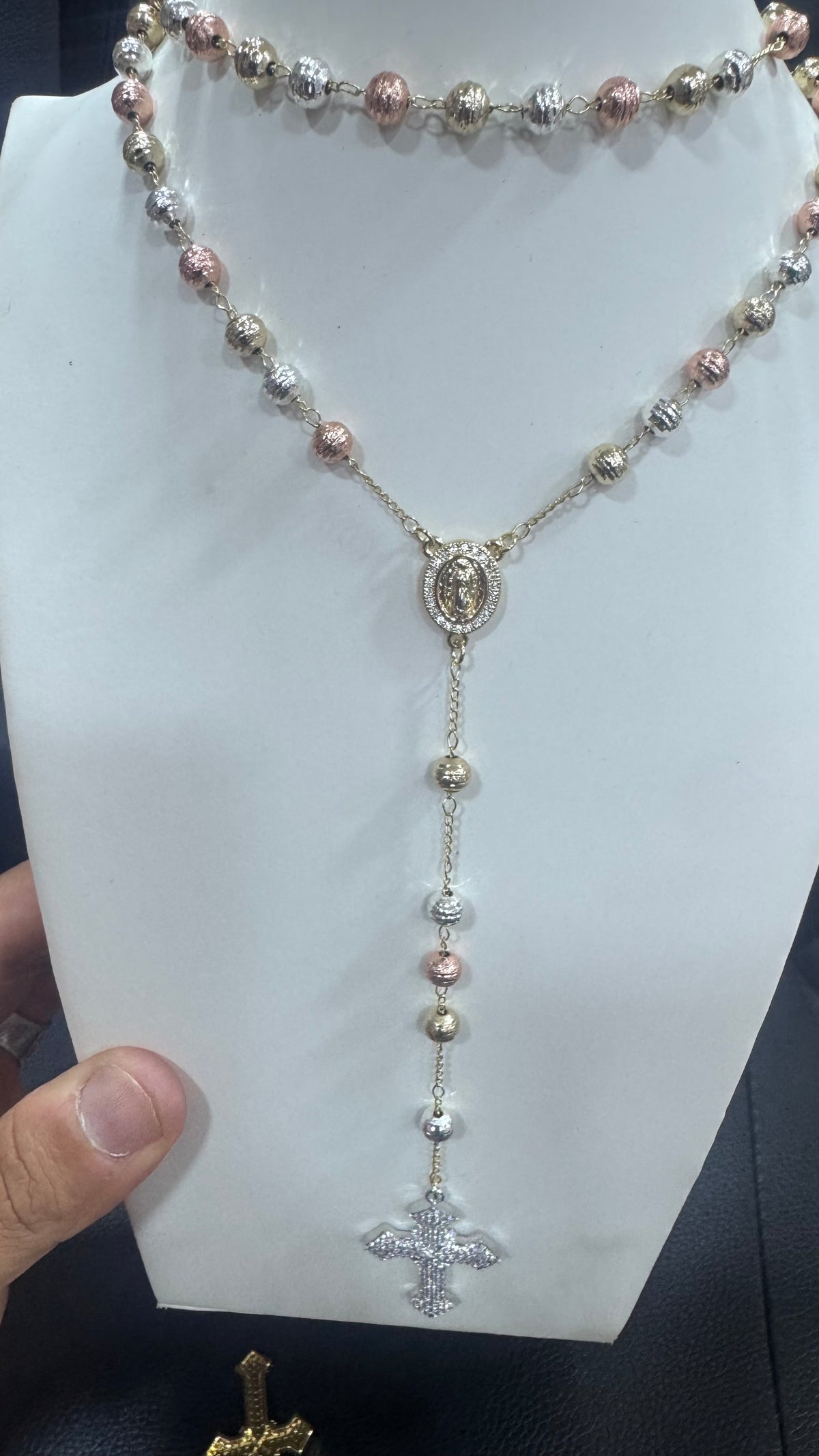 Rosario 6 mm MILLELUCI acciaio ottone croce geolier *4466