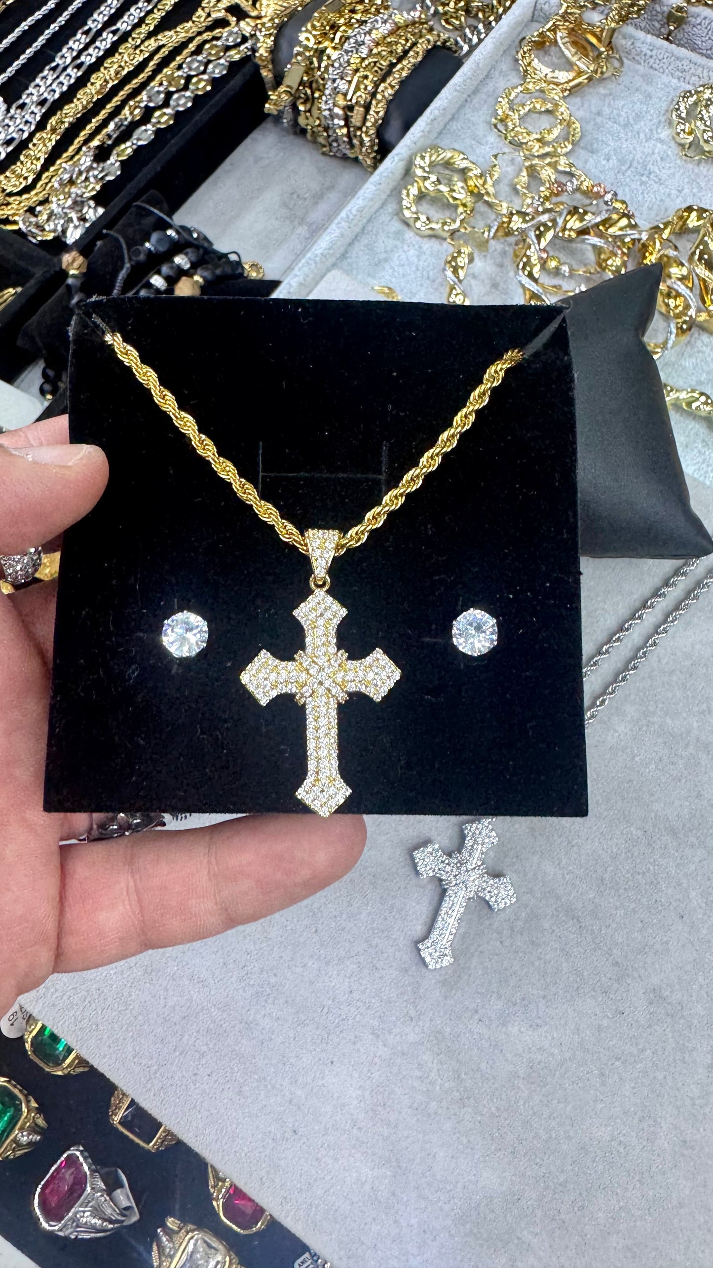 Combo kit croce pave' mini e orecchini acciaio *265