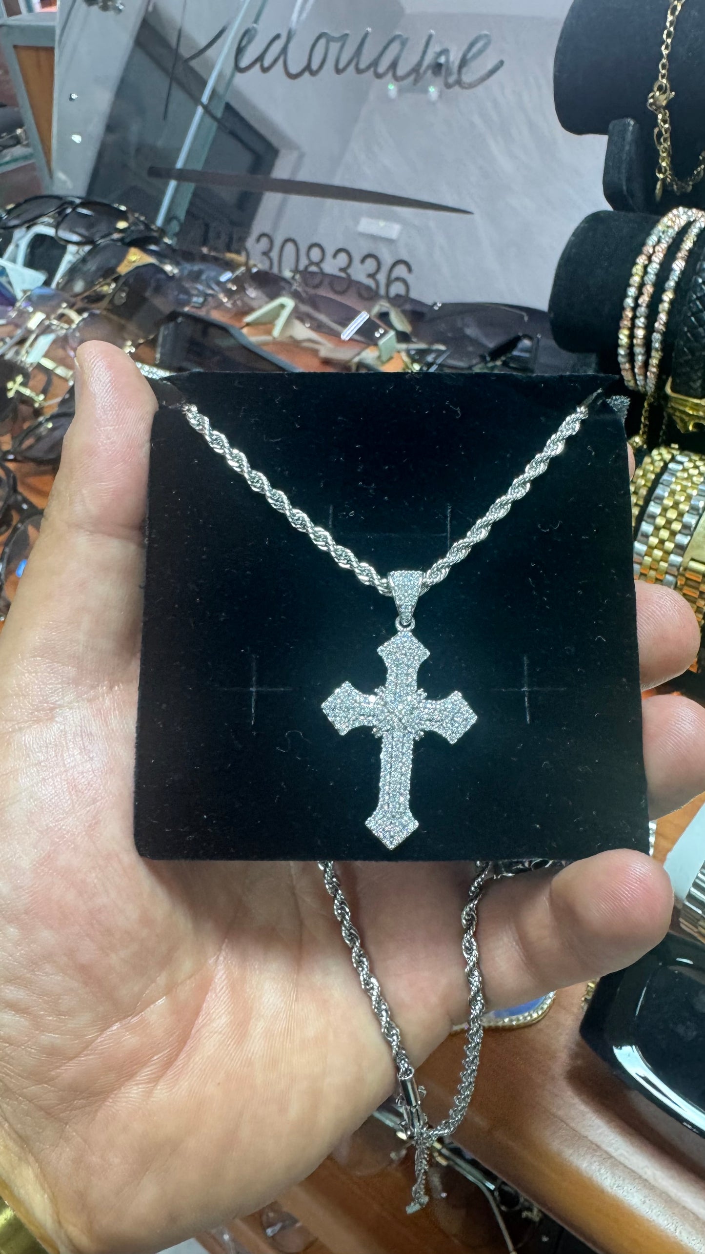 Collana con croce geolier acciaio argento*72