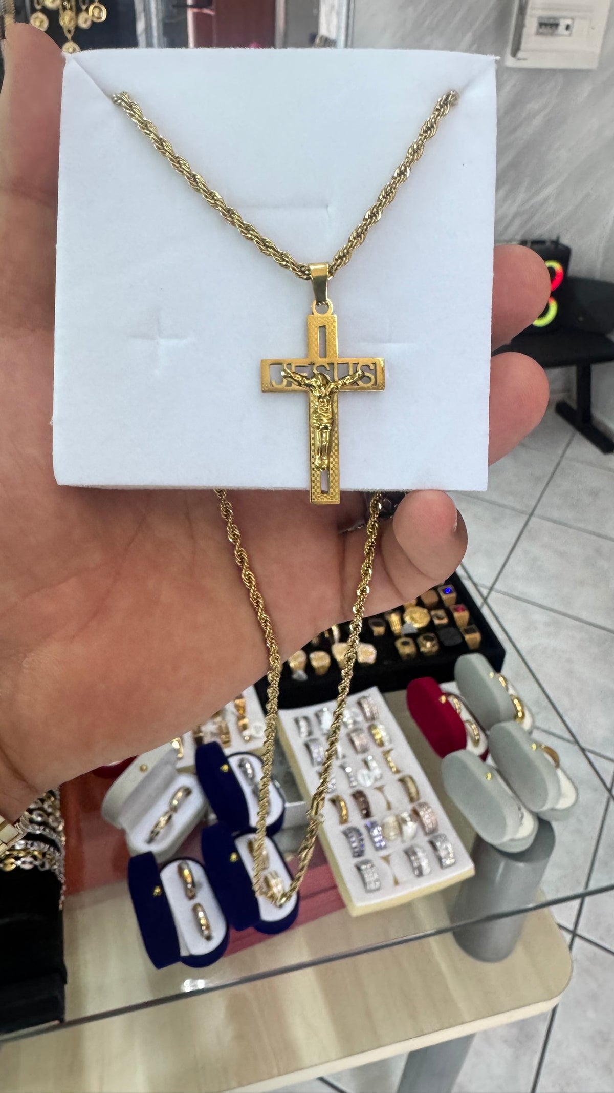 Collana con croce Jesus acciaio oro*1134