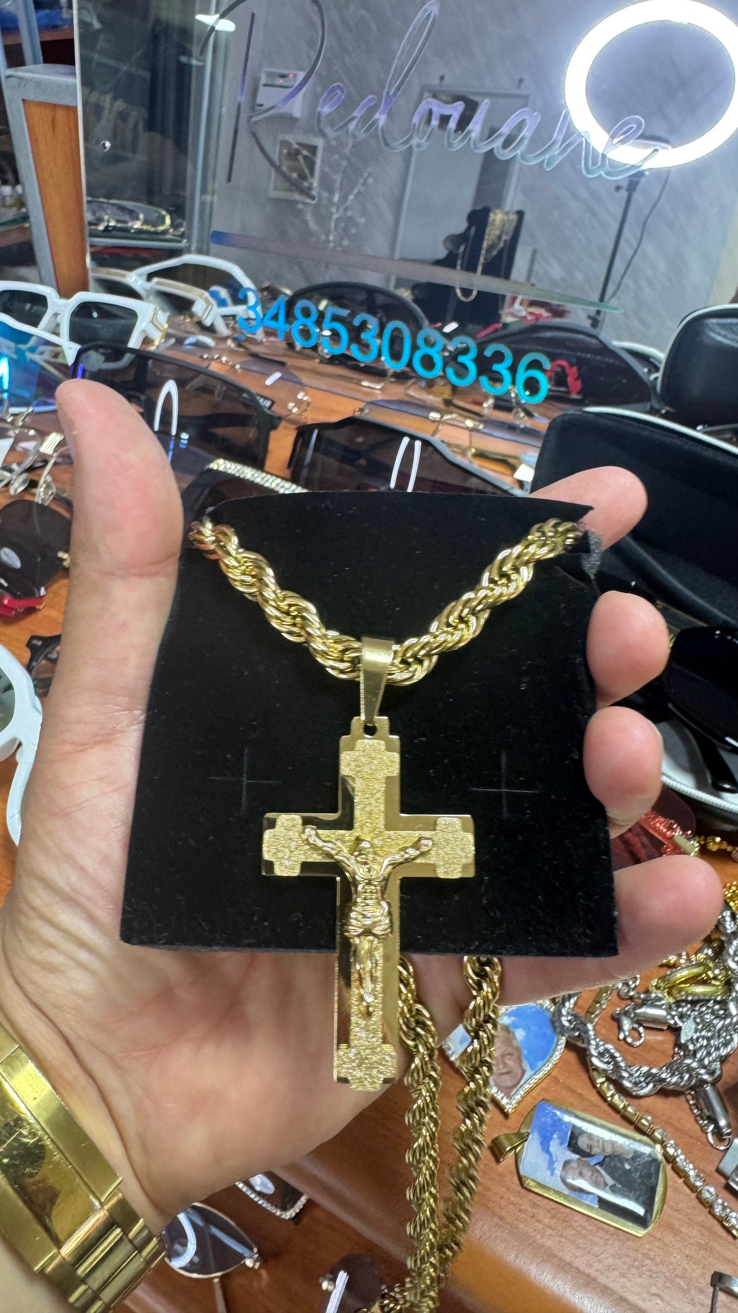 Collana con croce acciaio oro*62
