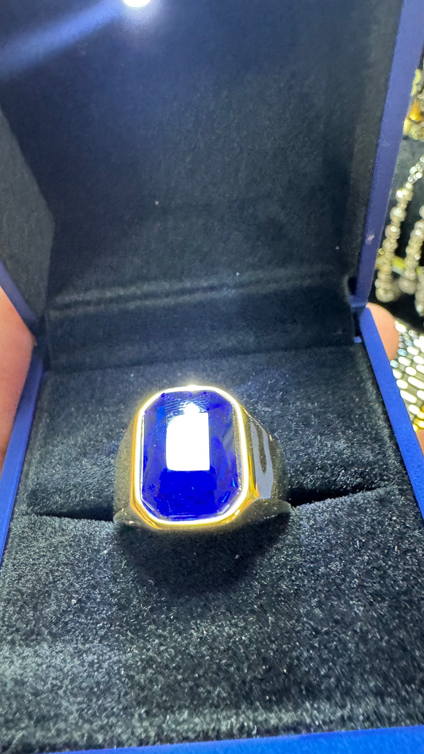 Anello acciaio oro pietra blu *50