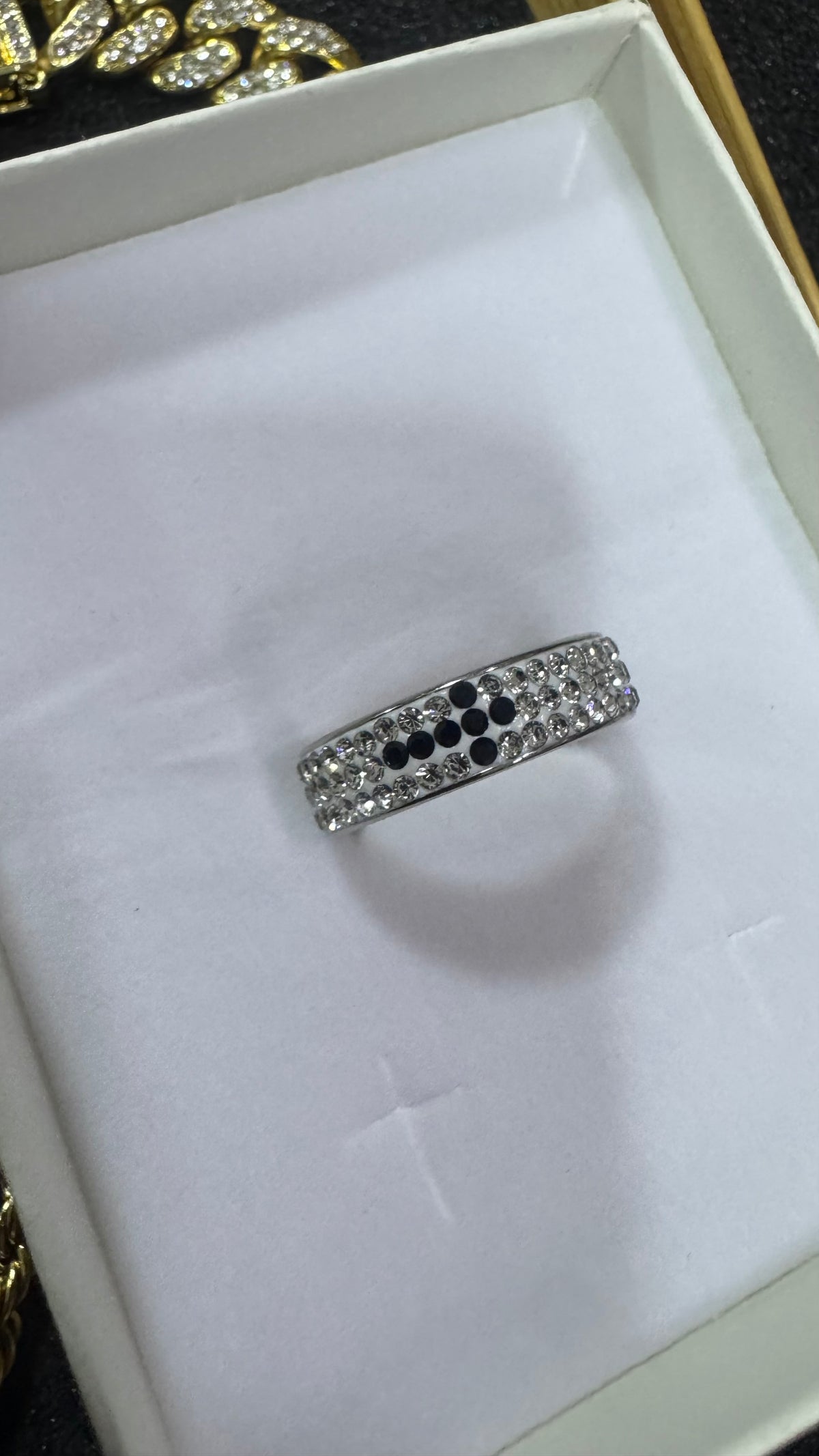 Anello Amen fascia con croce e brillantini acciaio unisex *3780