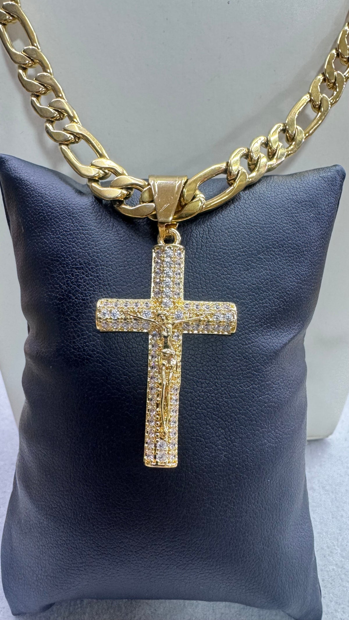 Collana Figaro con croce acciaio oro *5561