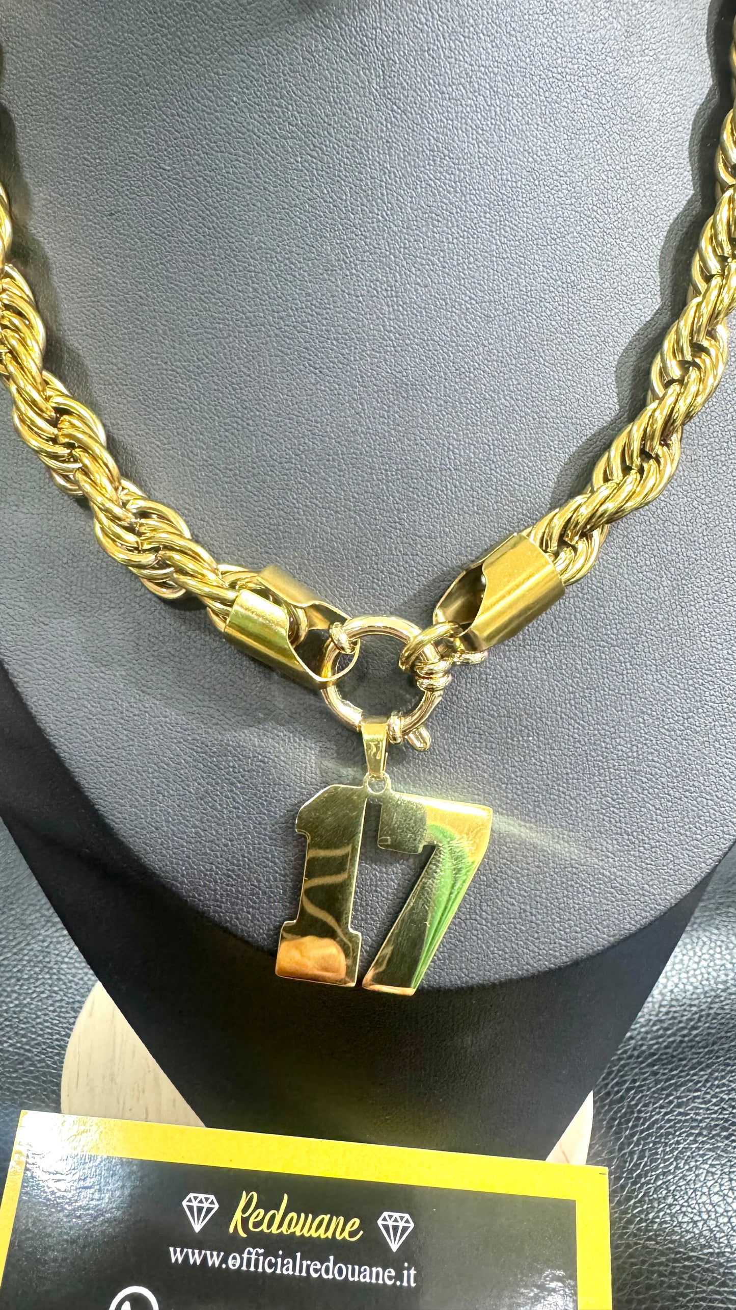 Collana con 17 Lunga 80 cm 12 Mm acciaio oro *12
