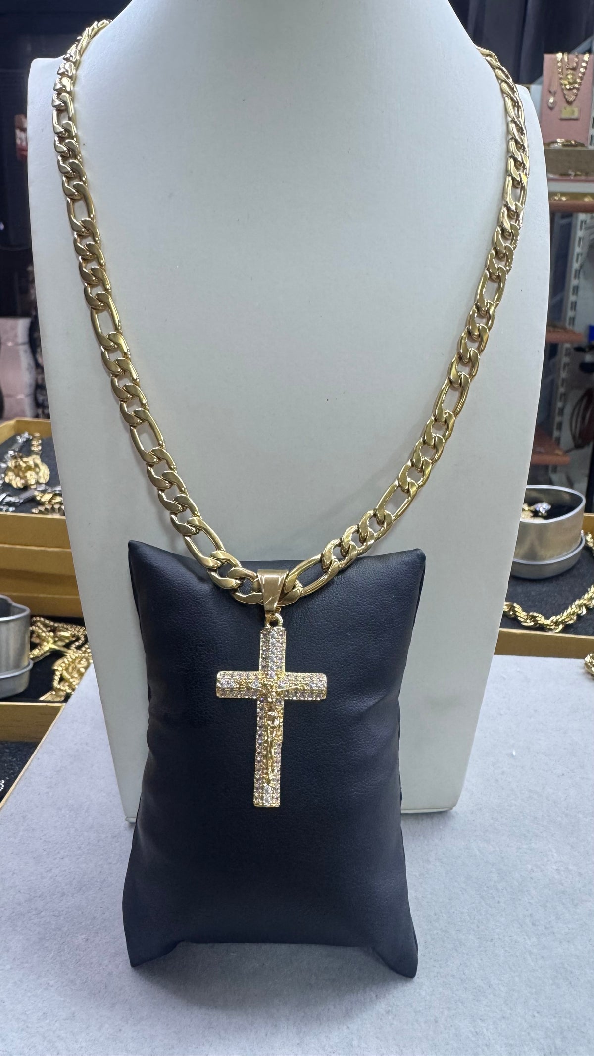 Collana Figaro con croce acciaio oro *5561