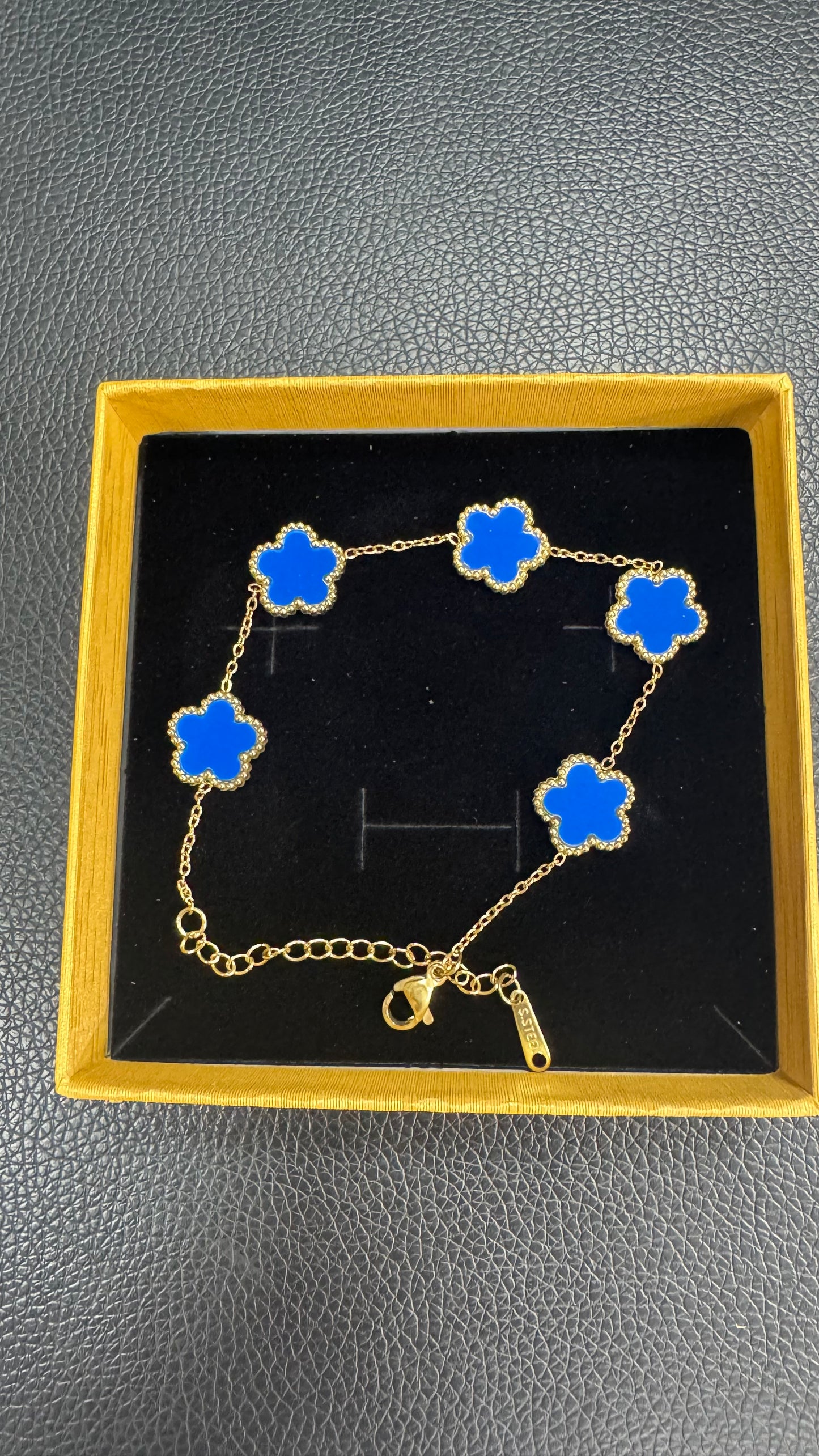 Bracciale quadrifoglio acciaio blu *27