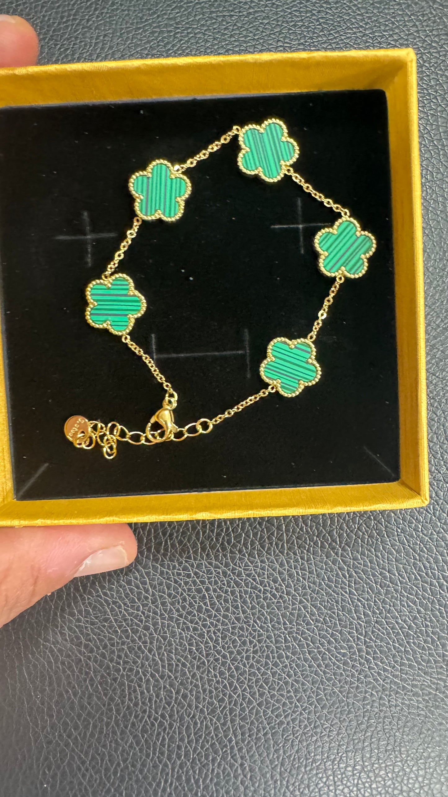 Bracciale quadrifoglio verde oro acciaio *28