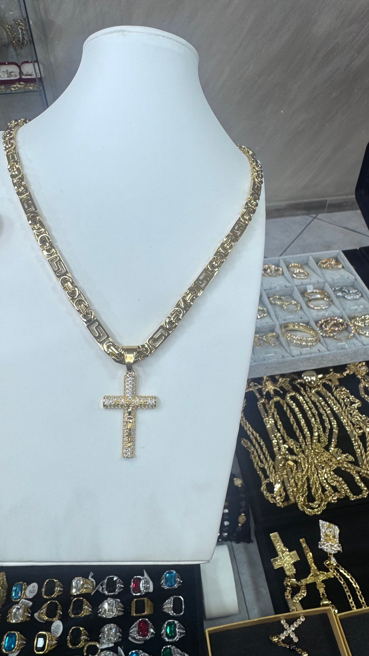 Collana greca con croce Rio Media acciaio oro *382