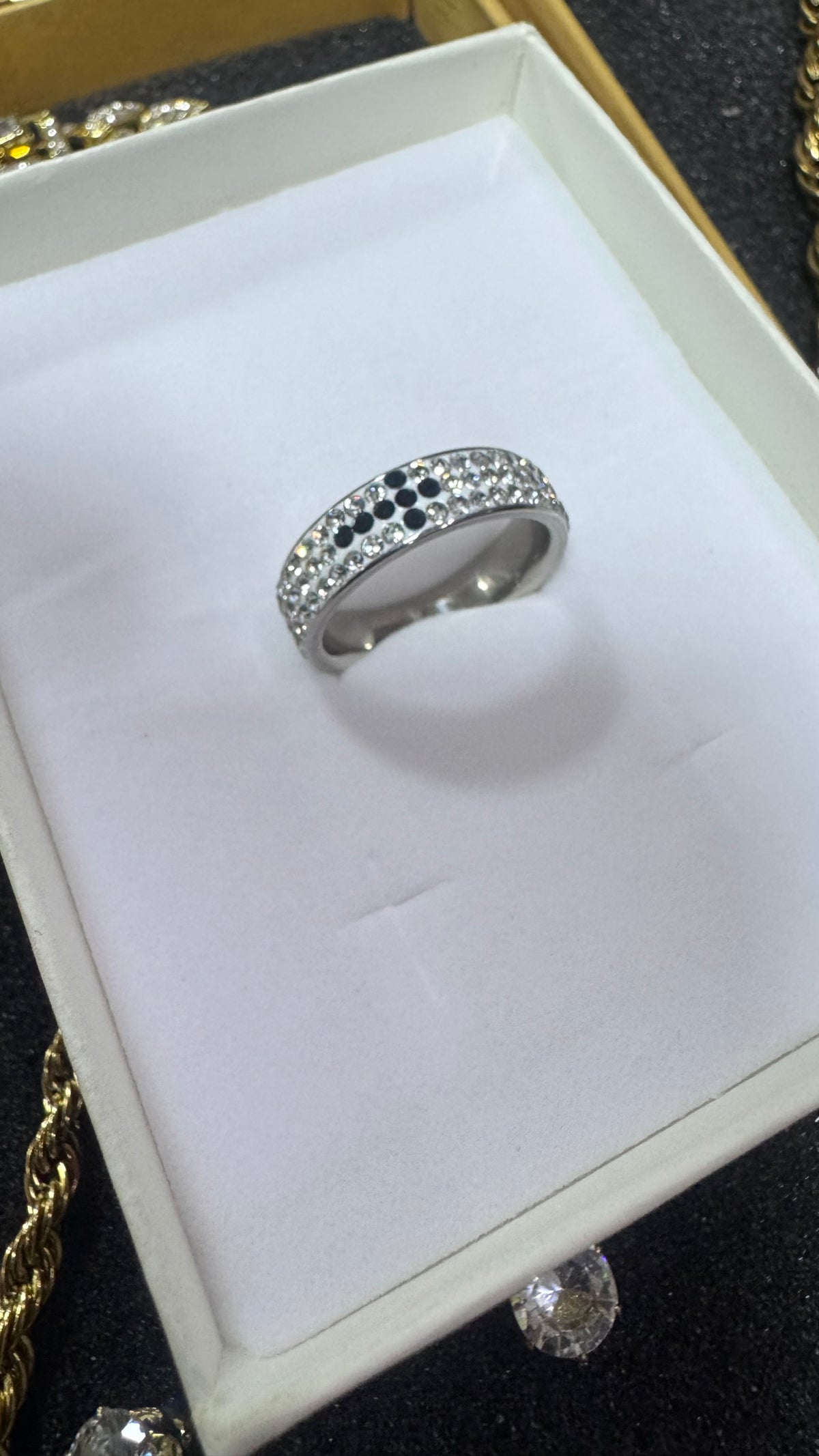 Anello Amen fascia con croce e brillantini acciaio unisex *3780
