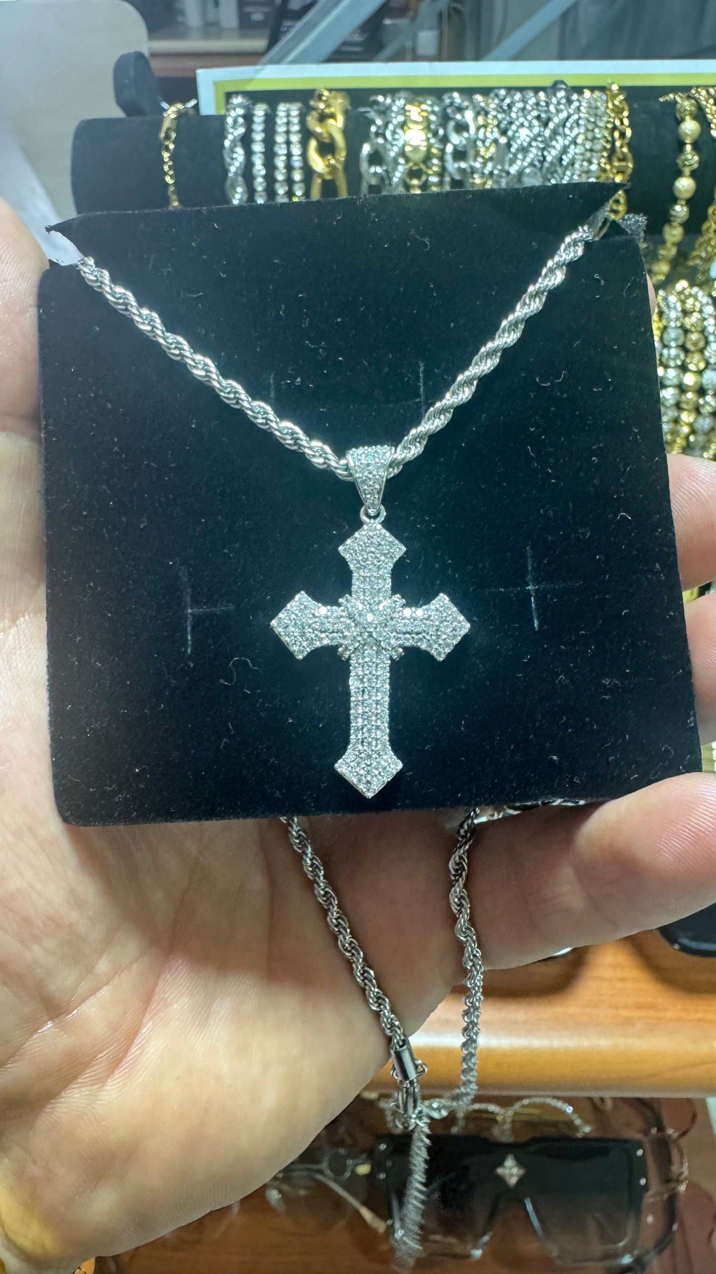 Collana con croce geolier acciaio argento*72