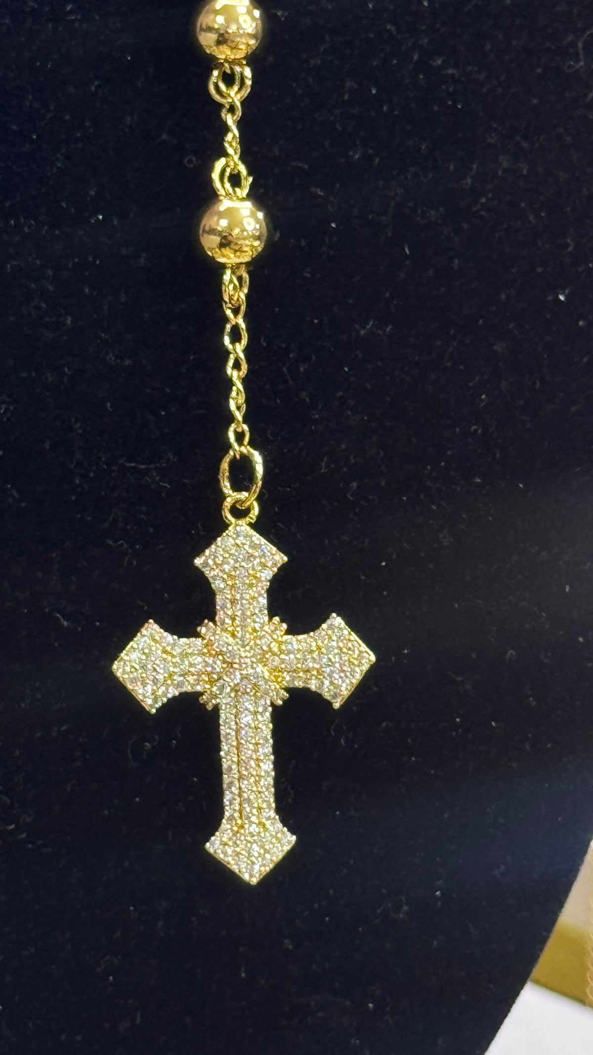 Rosario 8 mm 70 cm con croce geolier acciaio oro *5663