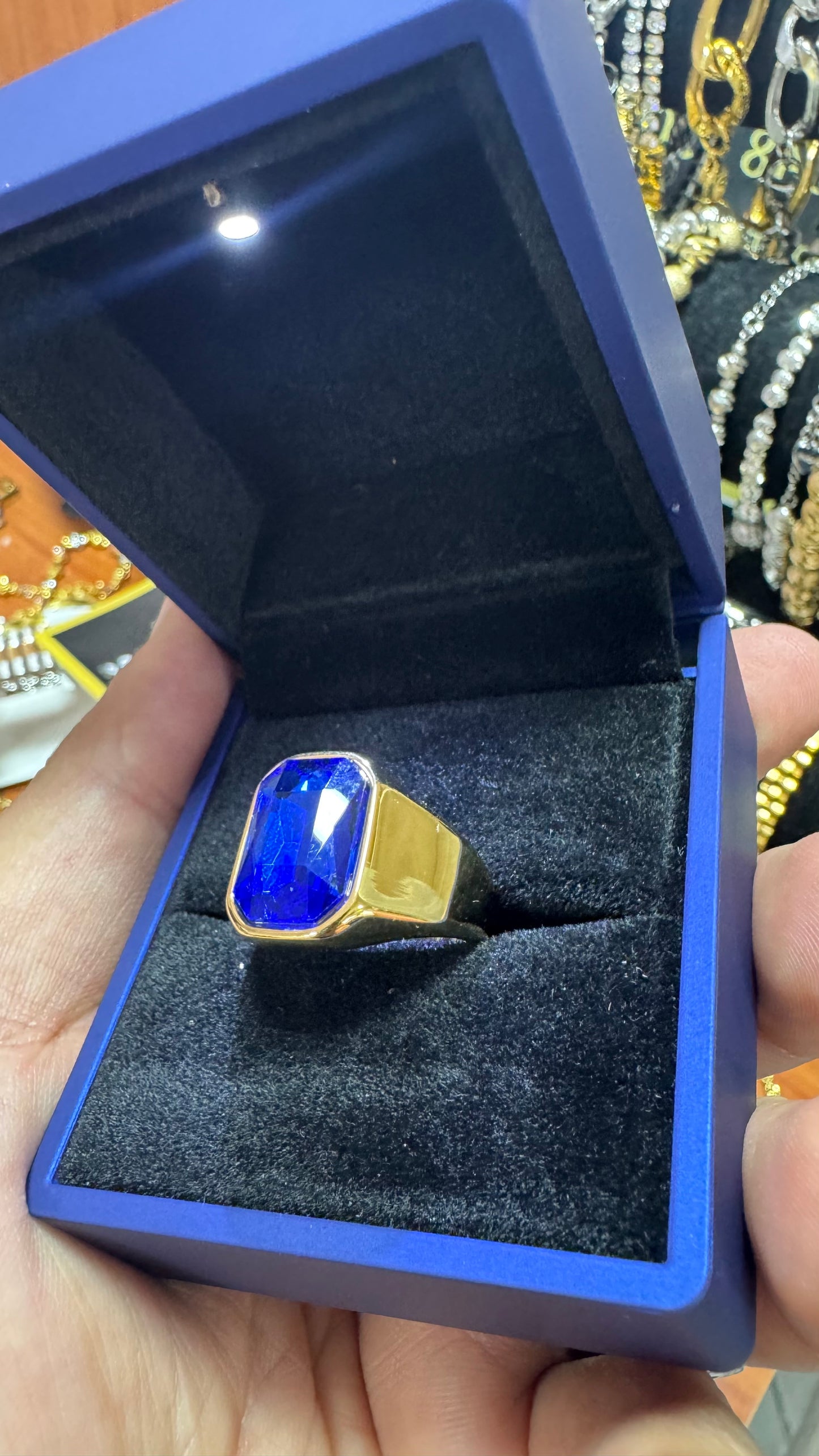 Anello acciaio oro pietra blu *50
