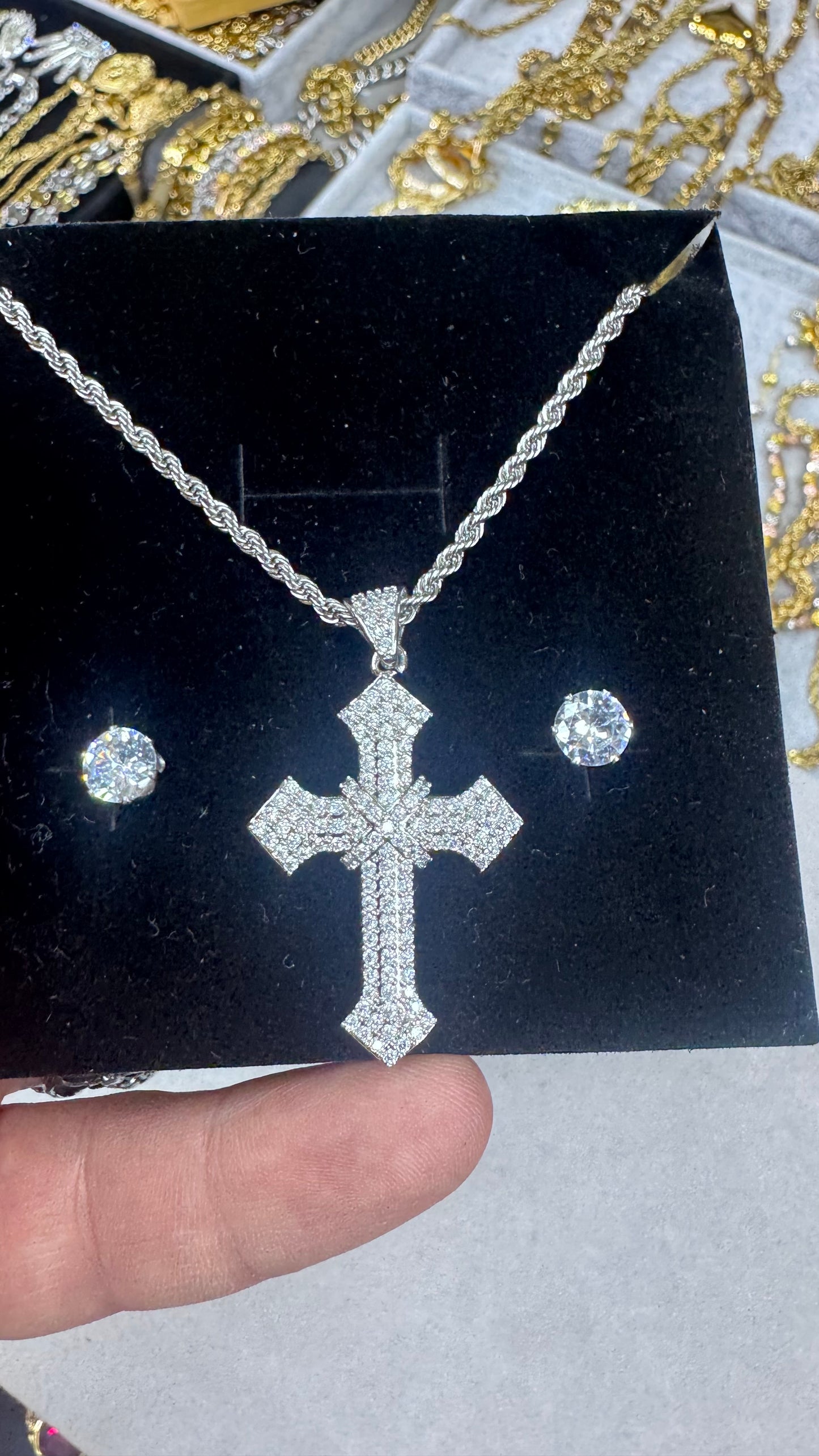 Combo kit croce pave' mini e orecchini acciaio *265