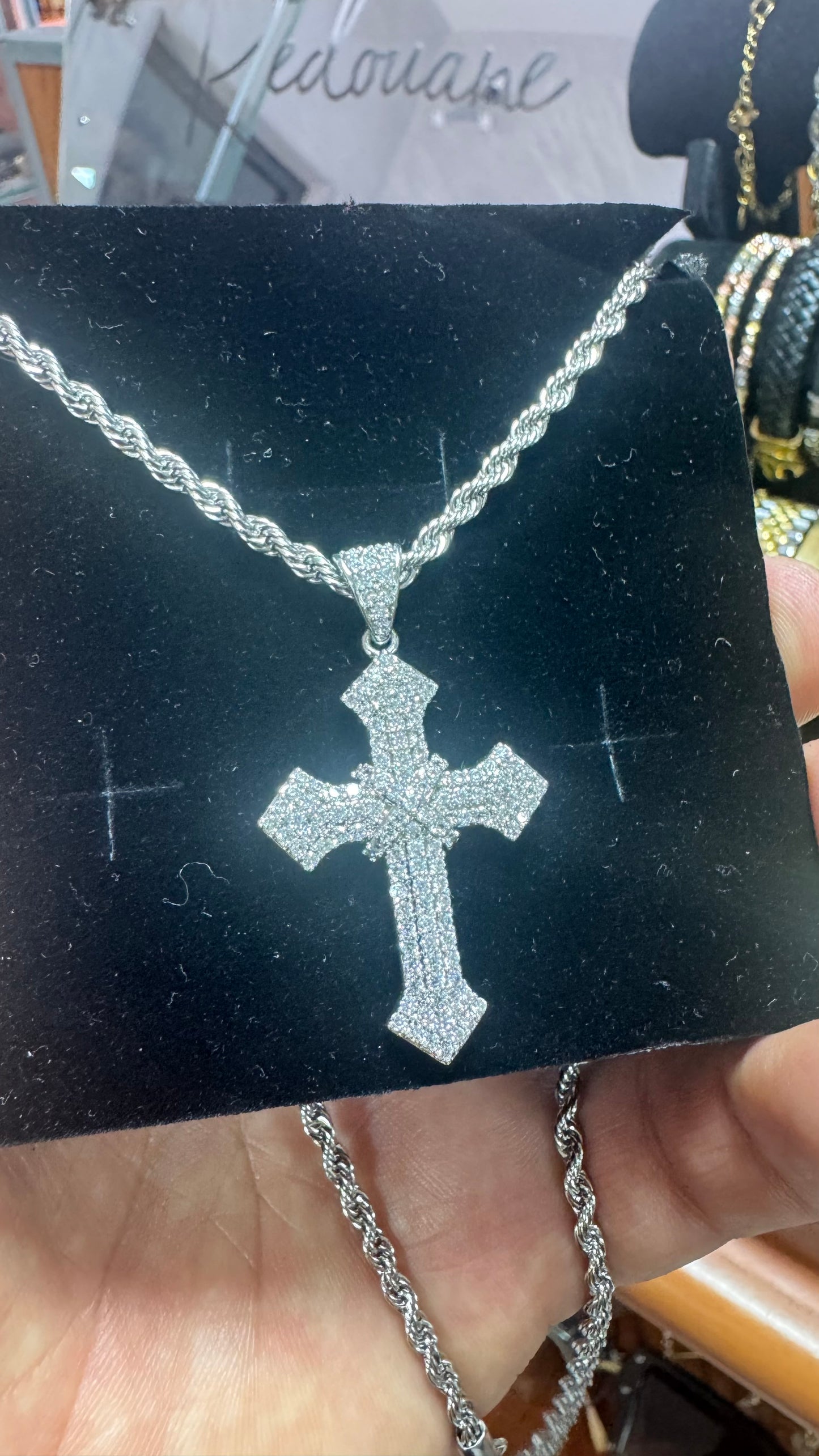 Collana con croce geolier acciaio argento*72