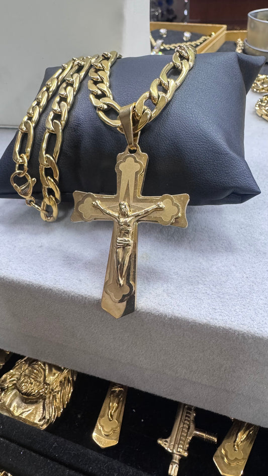 Collana Figaro con croce acciaio oro *5560