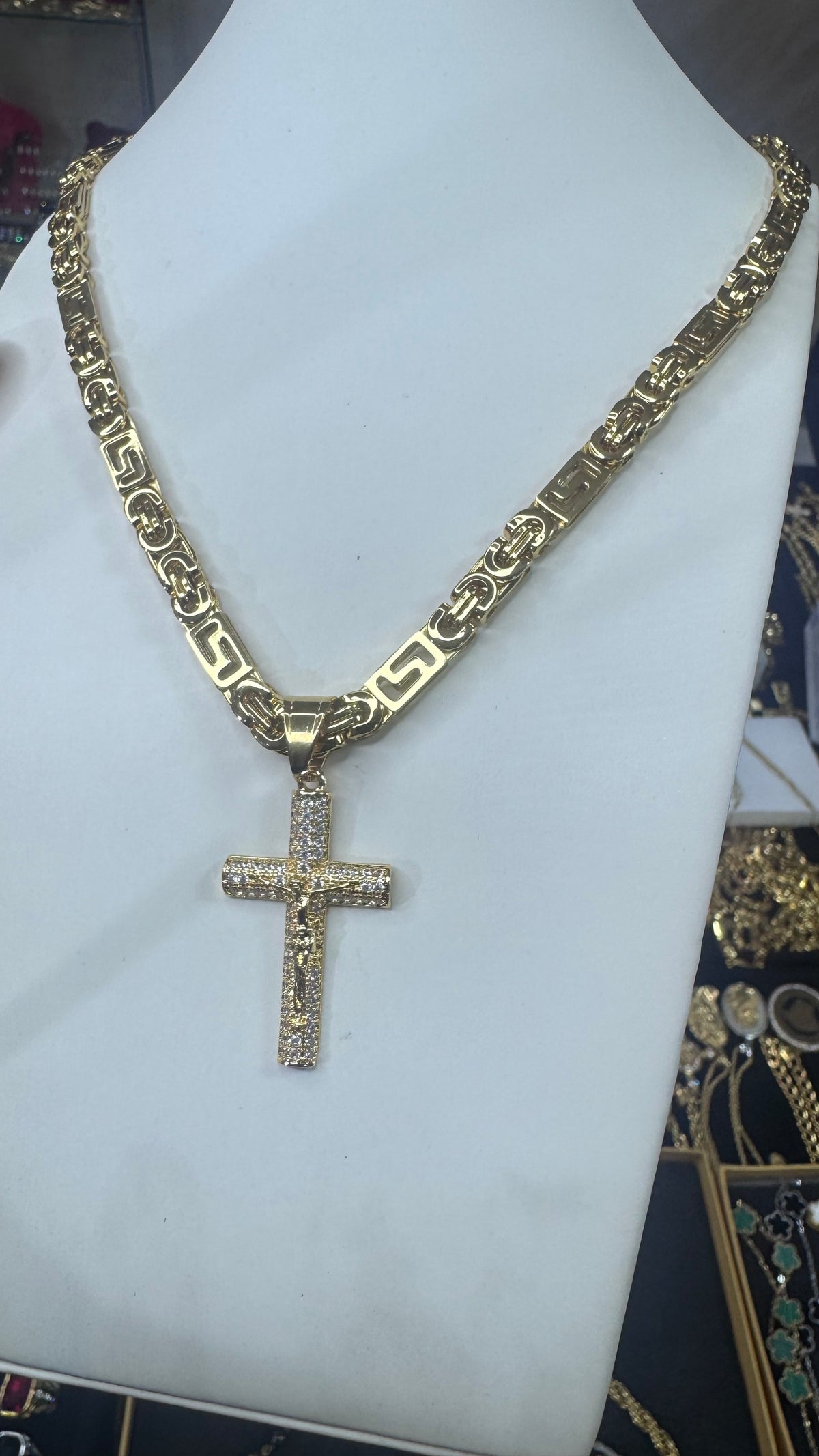 Collana greca con croce Rio Media acciaio oro *382