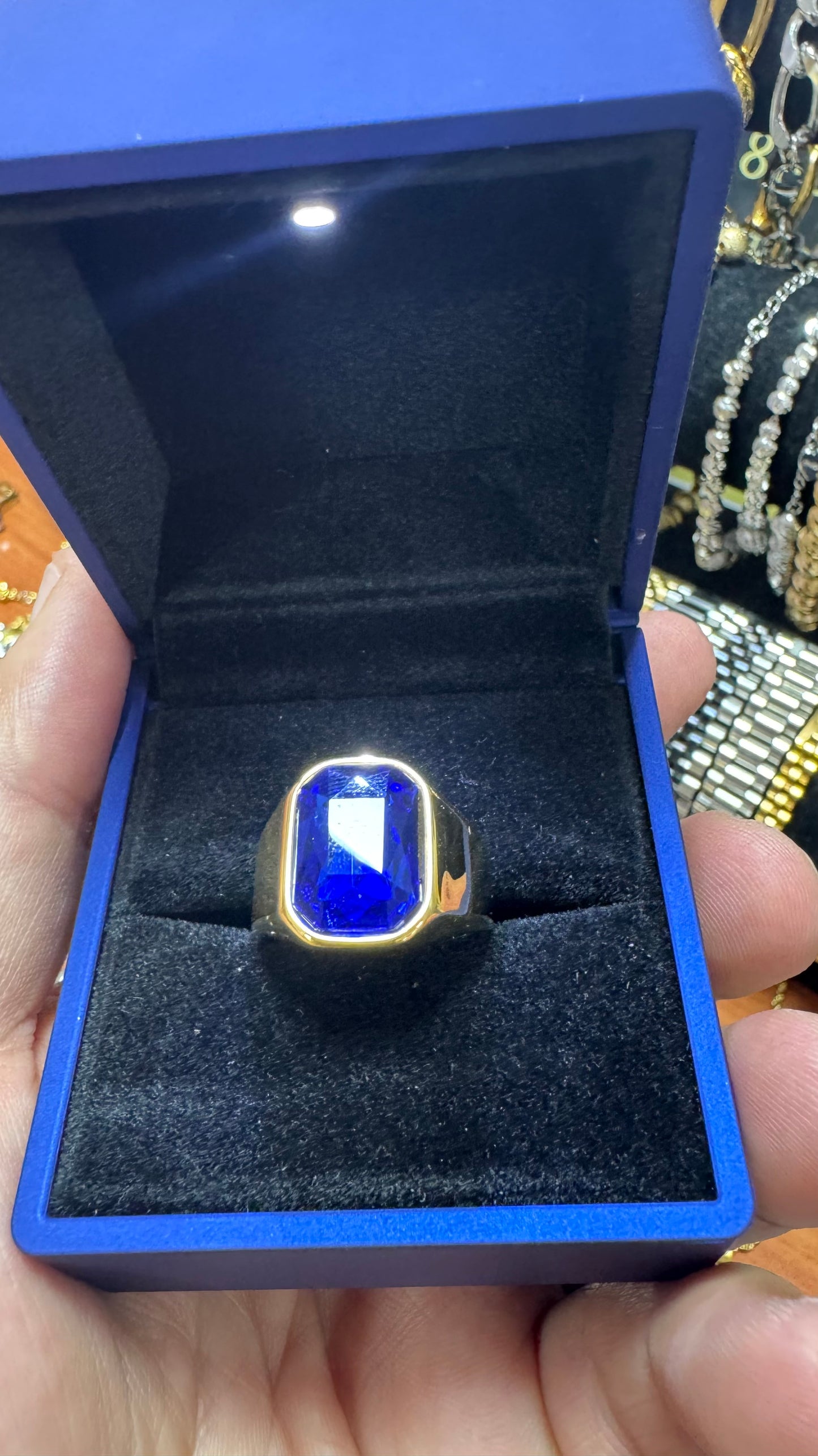 Anello acciaio oro pietra blu *50