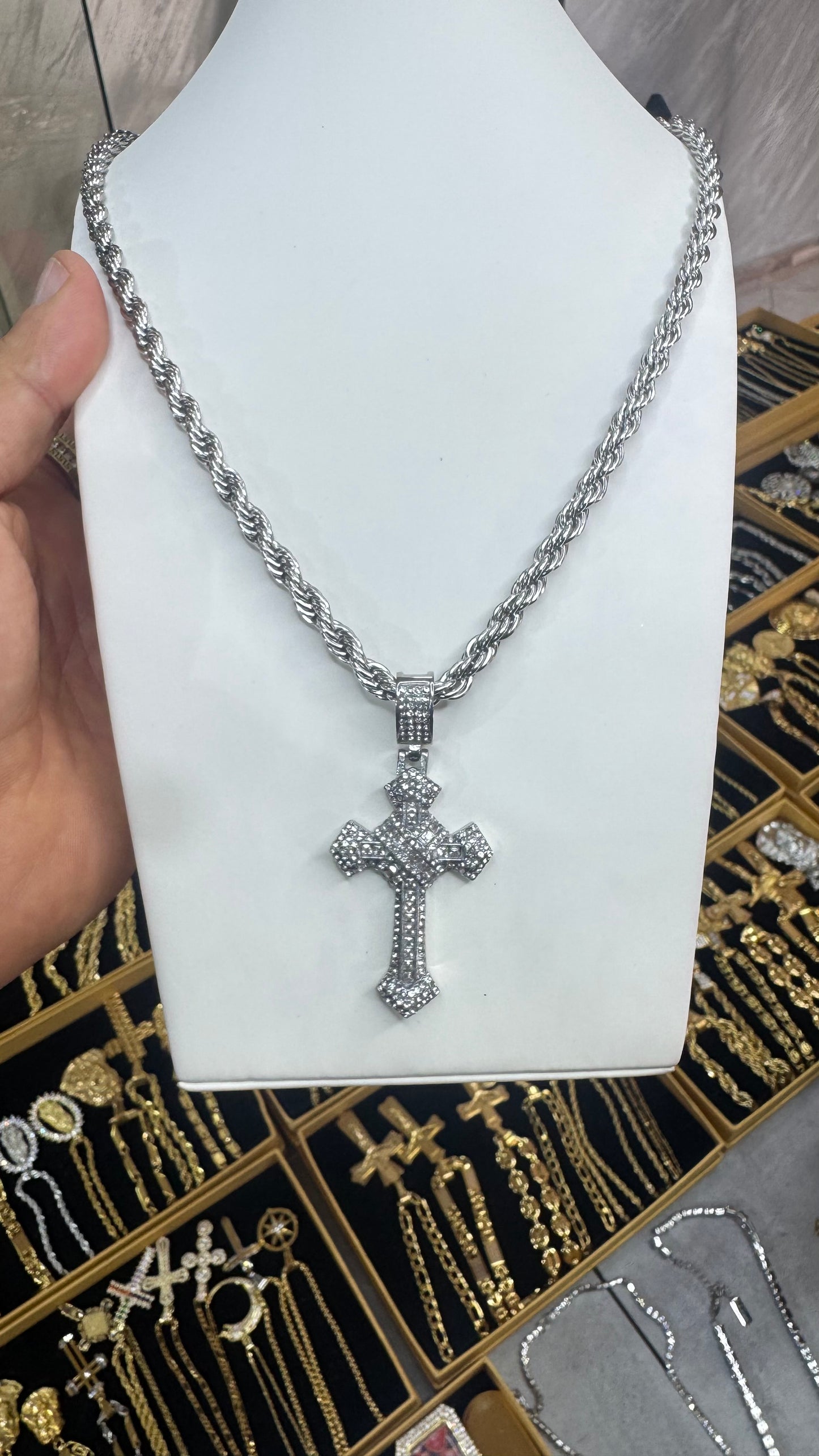 Combo kit croce Pave Acciaio argento*164