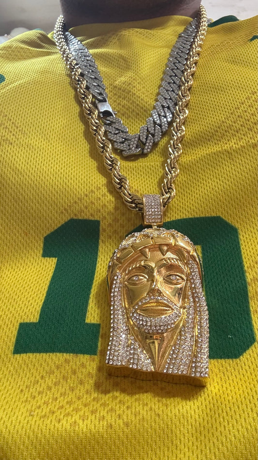 Collana lunga con Gesù big acciaio oro *22557