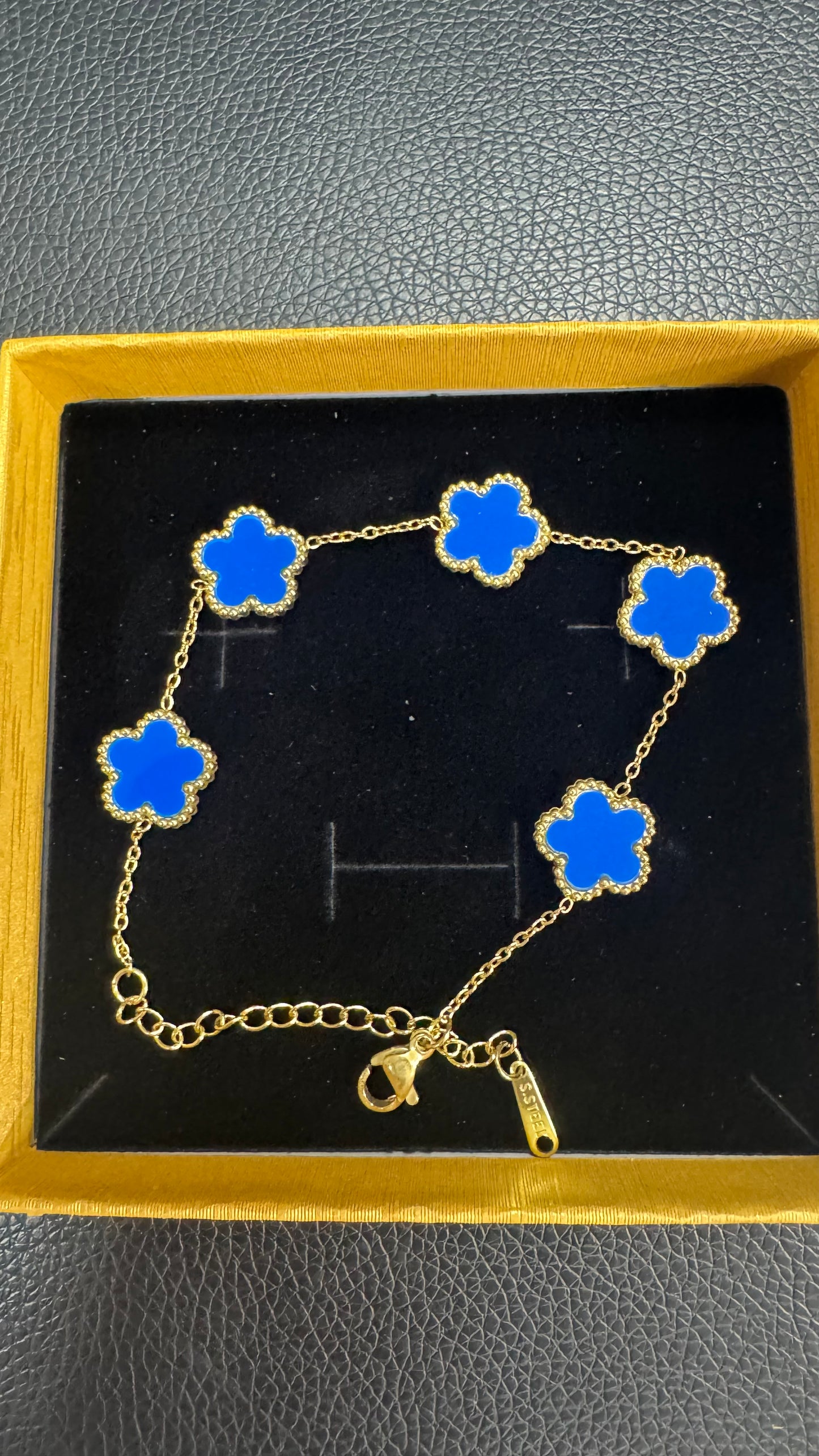 Bracciale quadrifoglio acciaio blu *27