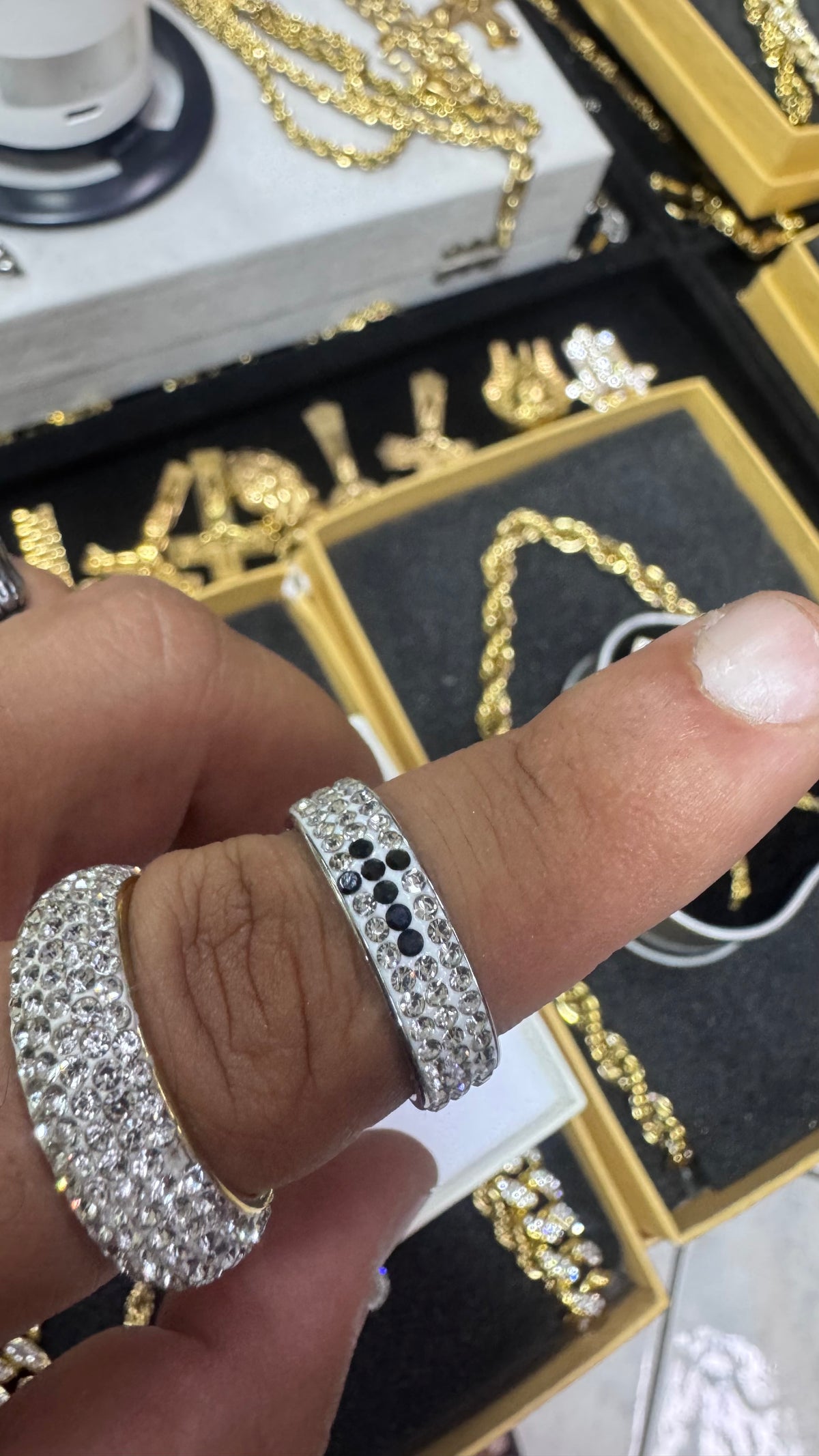 Anello Amen fascia con croce e brillantini acciaio unisex *3780
