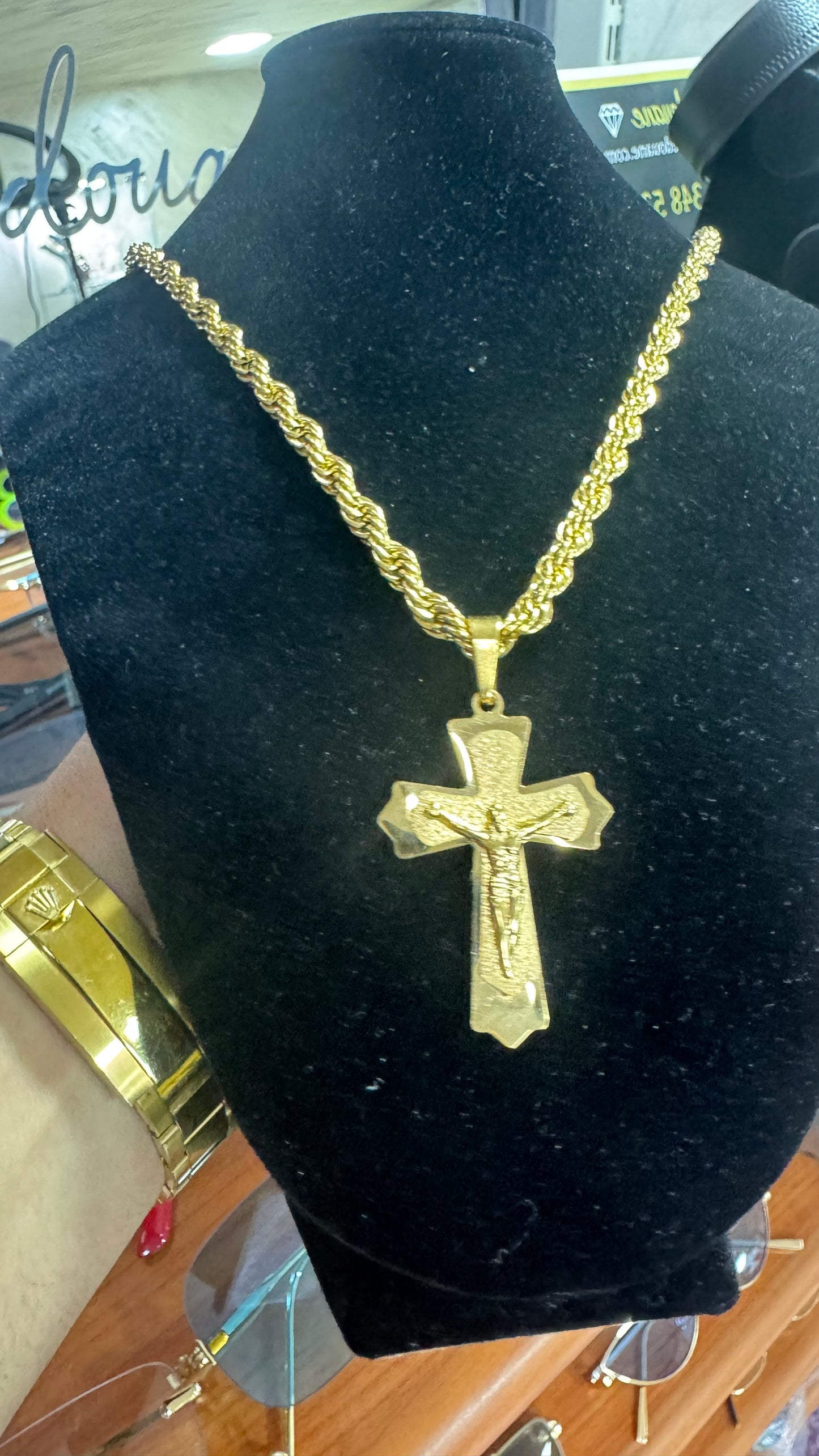 Collana con croce acciaio oro*61