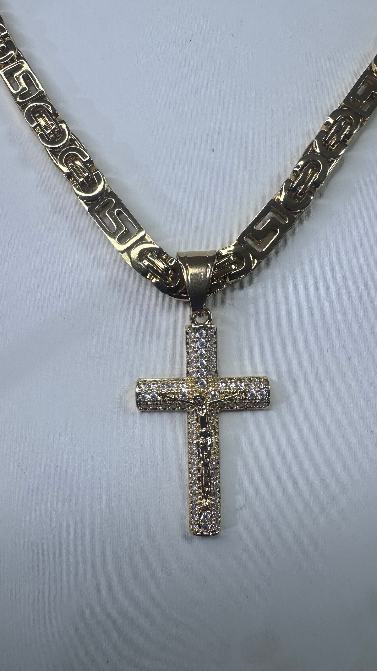 Collana greca con croce Rio Media acciaio oro *382