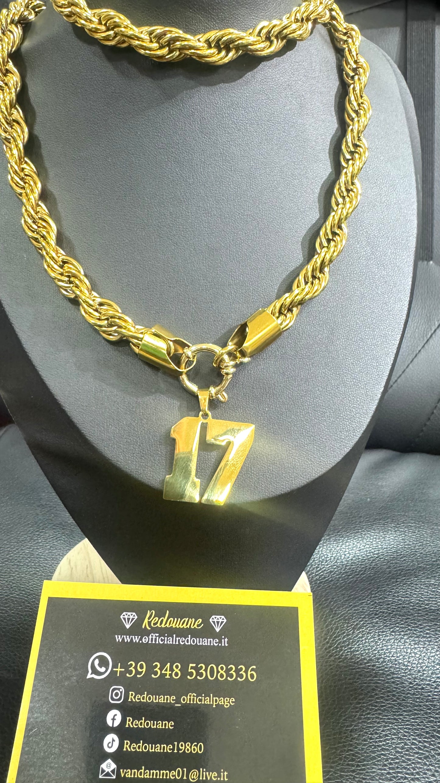 Collana con 17 Lunga 80 cm 12 Mm acciaio oro *12