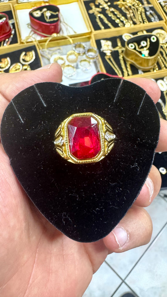 Anello RED pietra rossa acciaio oro *67