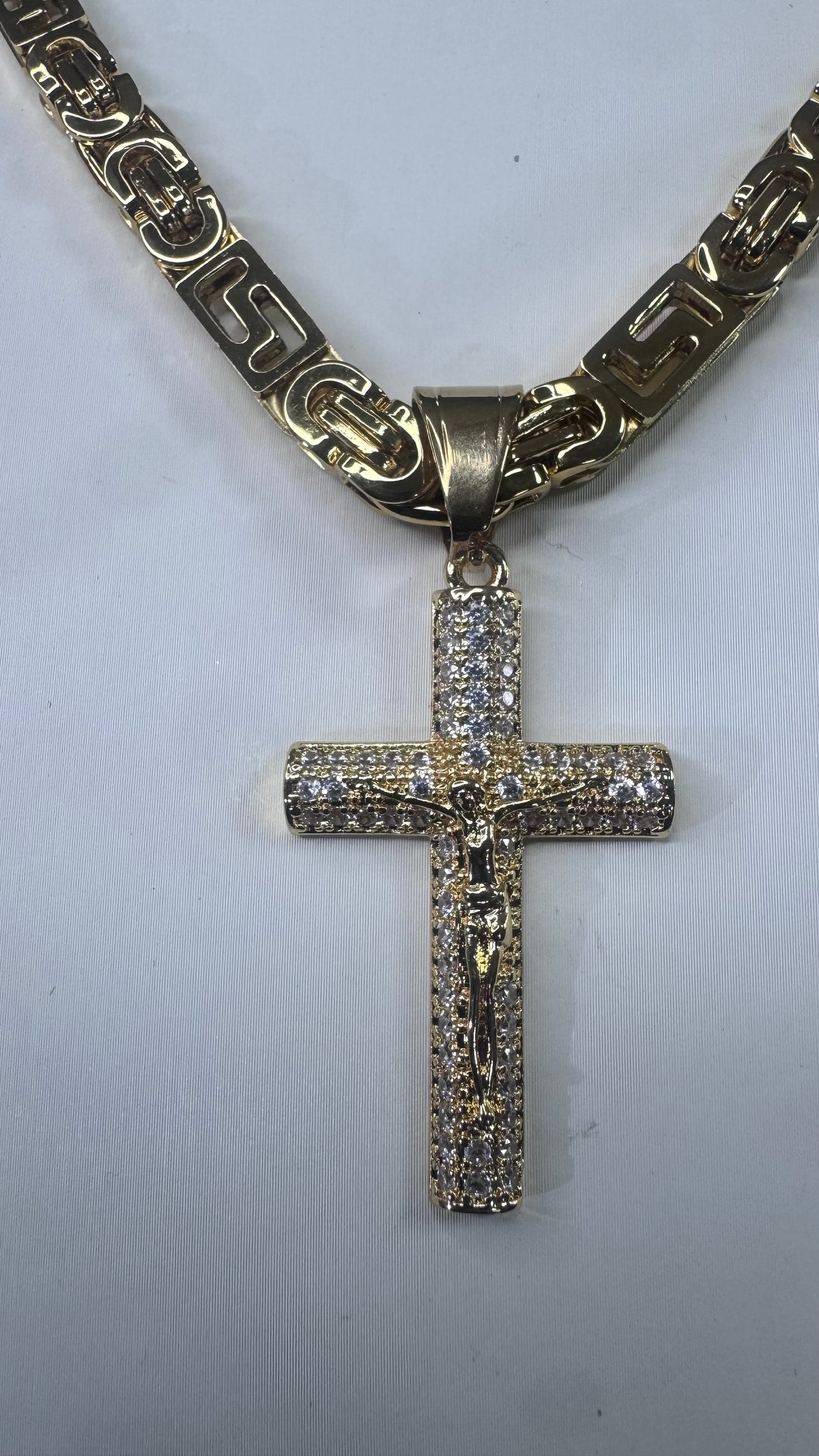 Collana greca con croce Rio Media acciaio oro *382