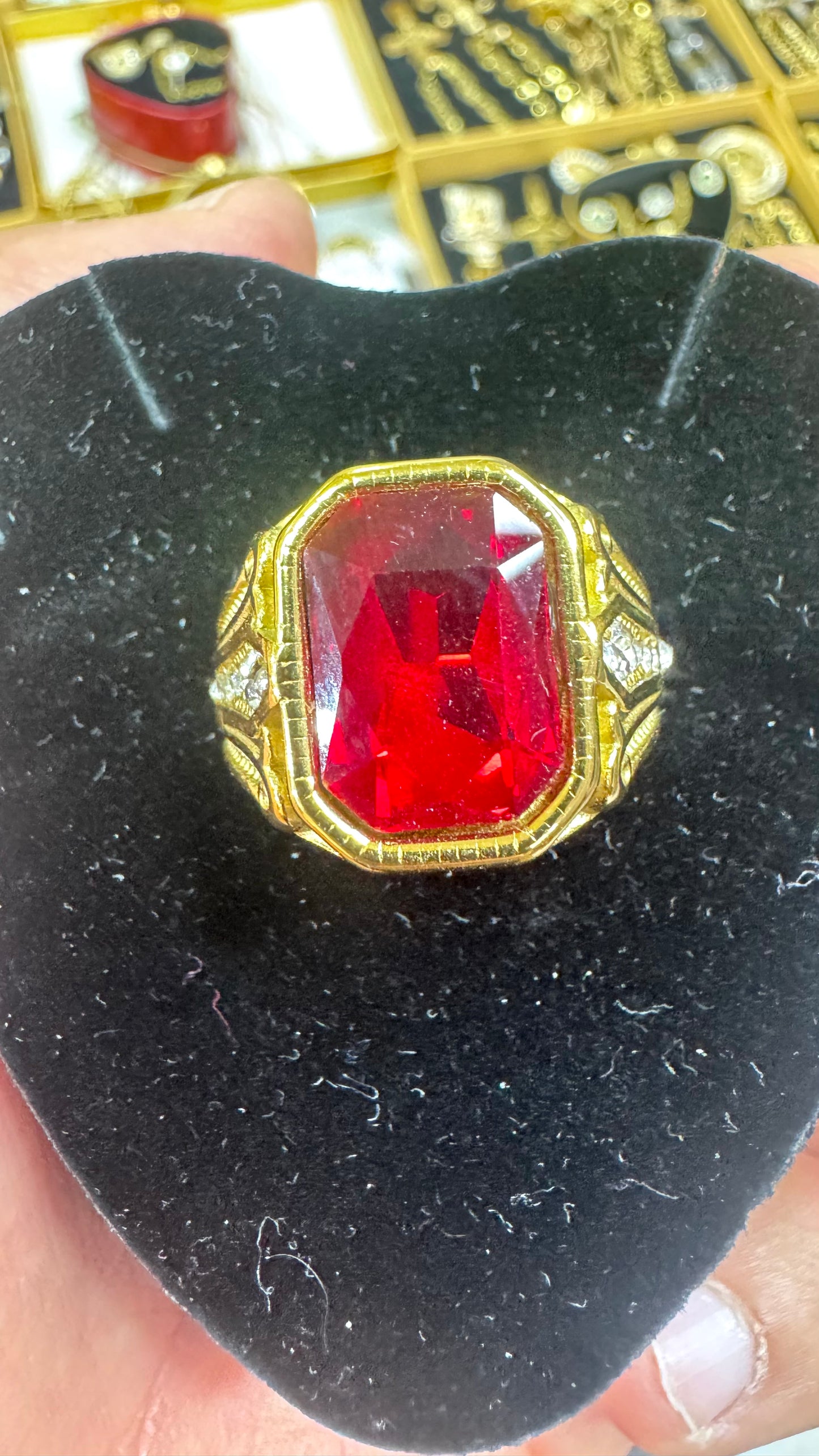 Anello RED pietra rossa acciaio oro *67