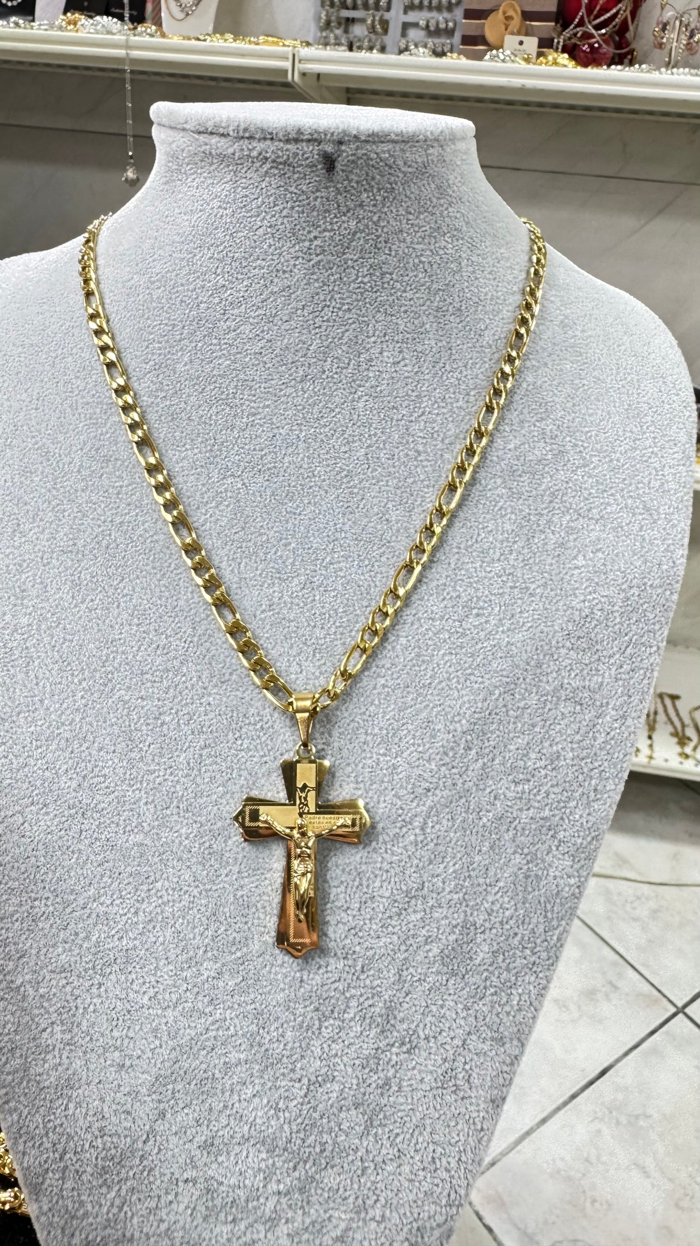 Collana con croce acciaio oro *703