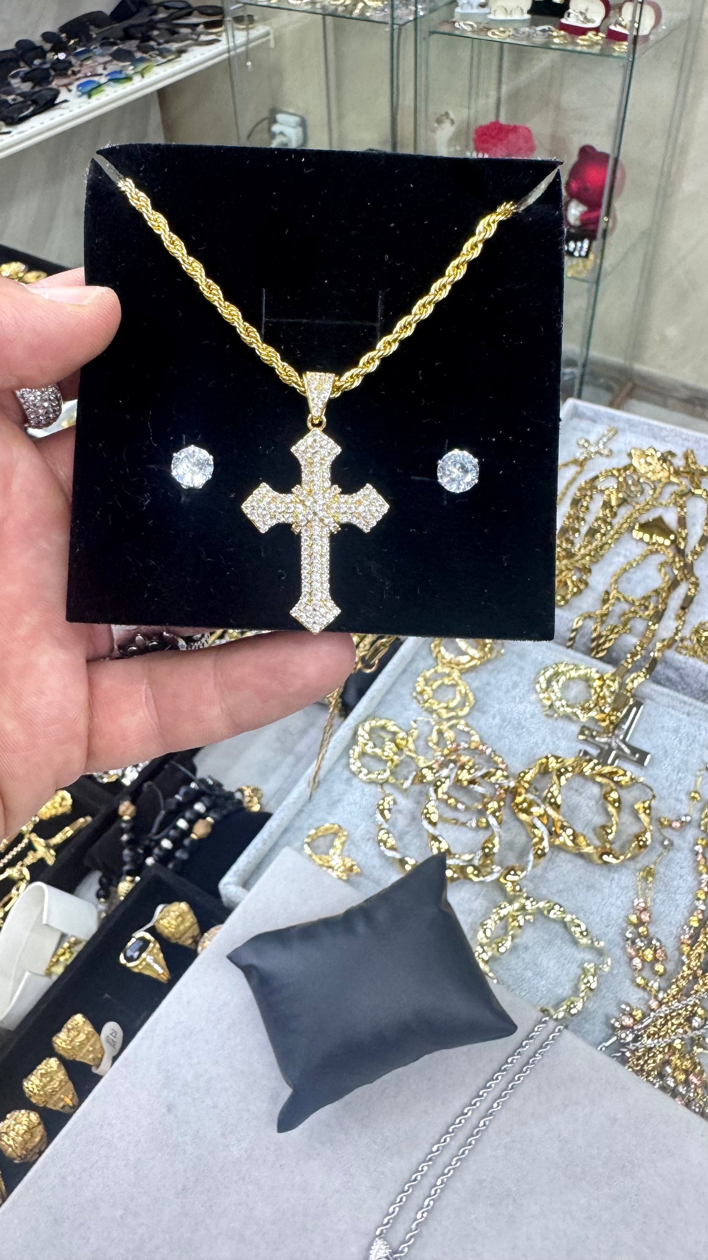 Combo kit croce pave' mini e orecchini acciaio *265