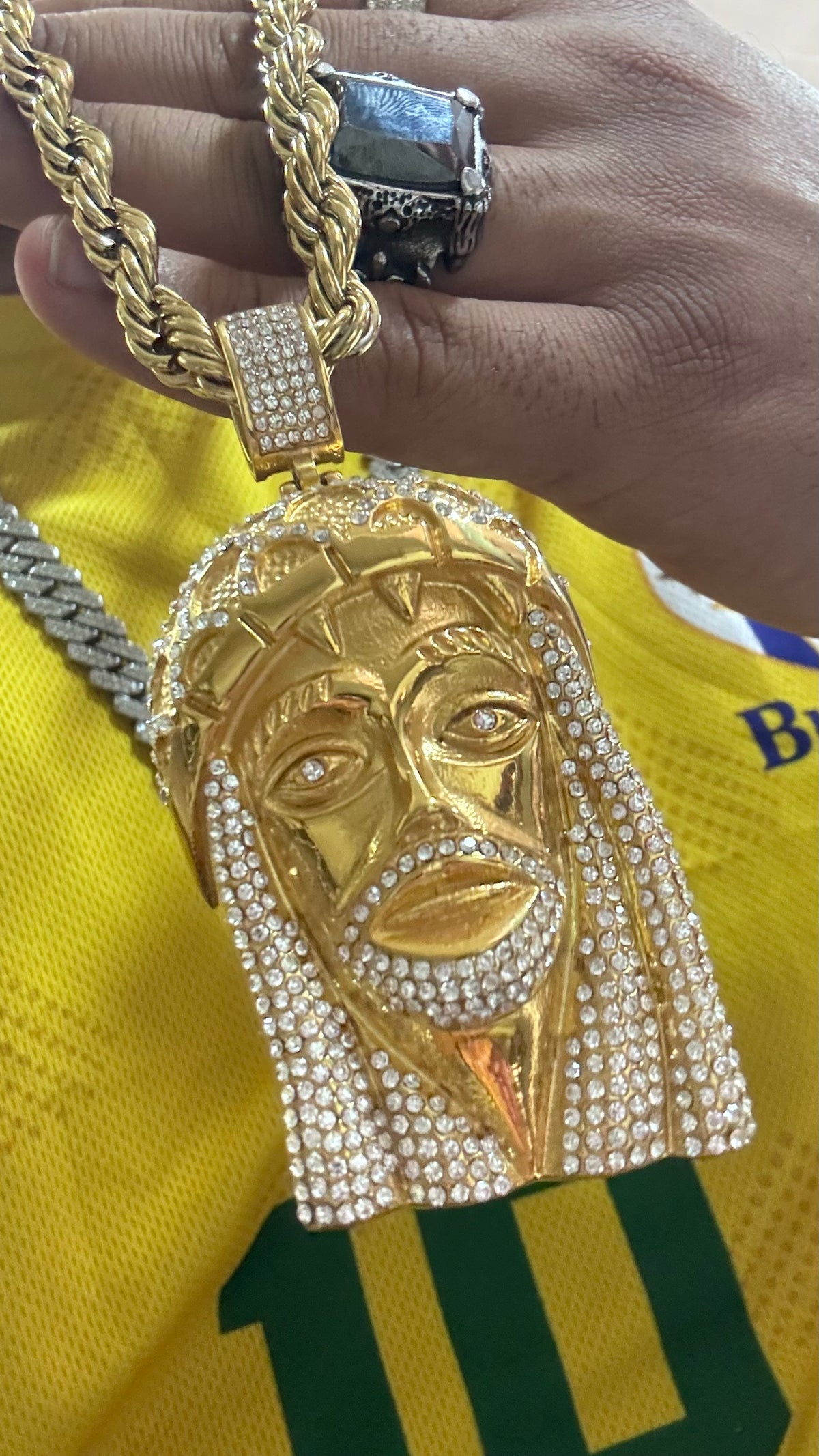 Collana lunga con Gesù big acciaio oro *22557