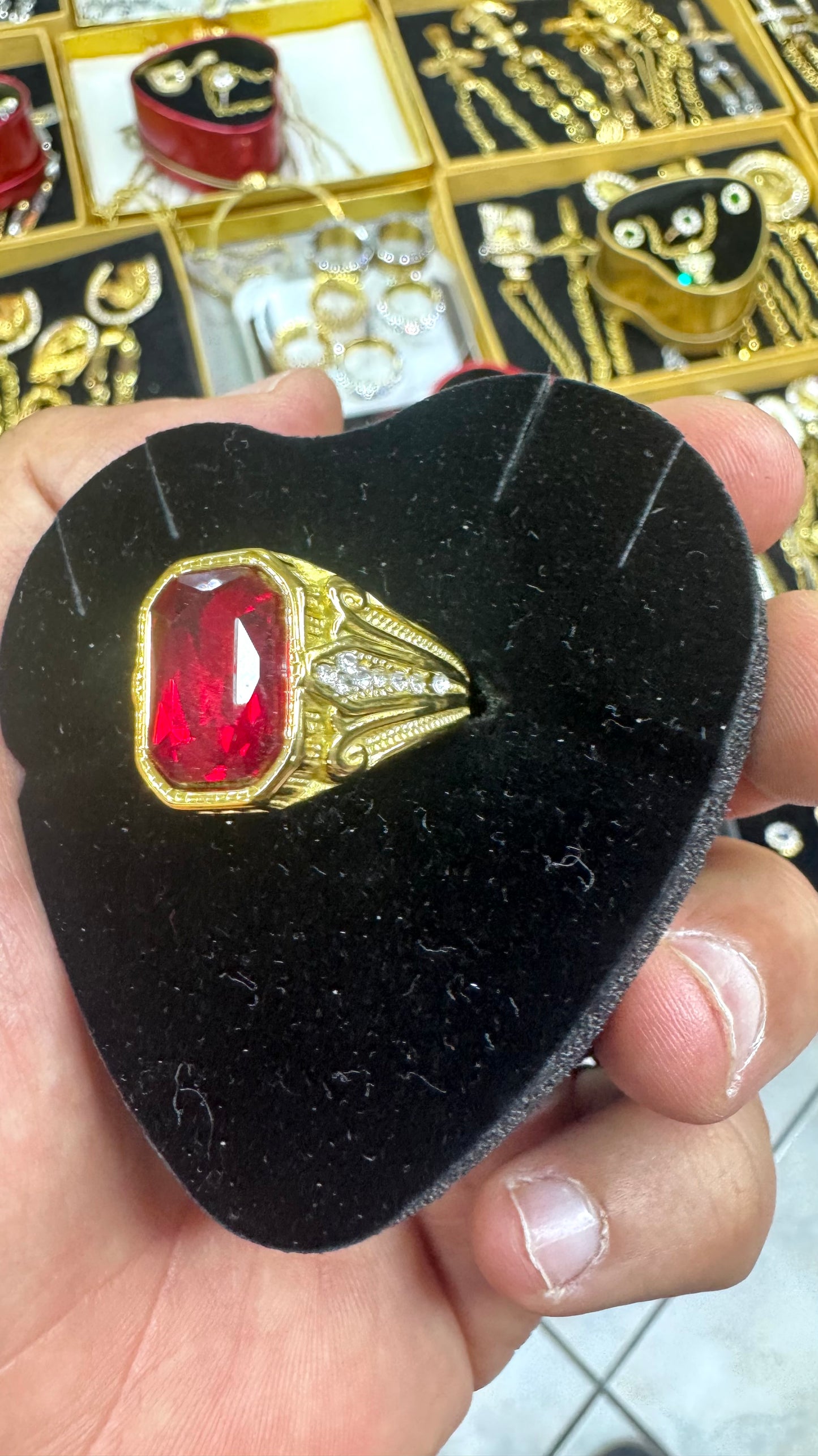 Anello RED pietra rossa acciaio oro *67